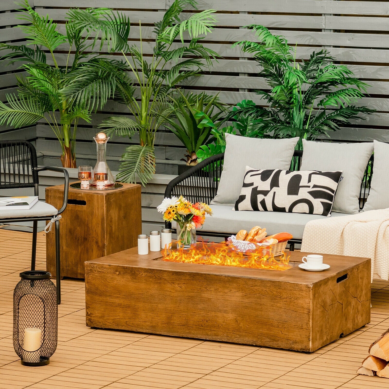 Outdoor propane fire pit table set