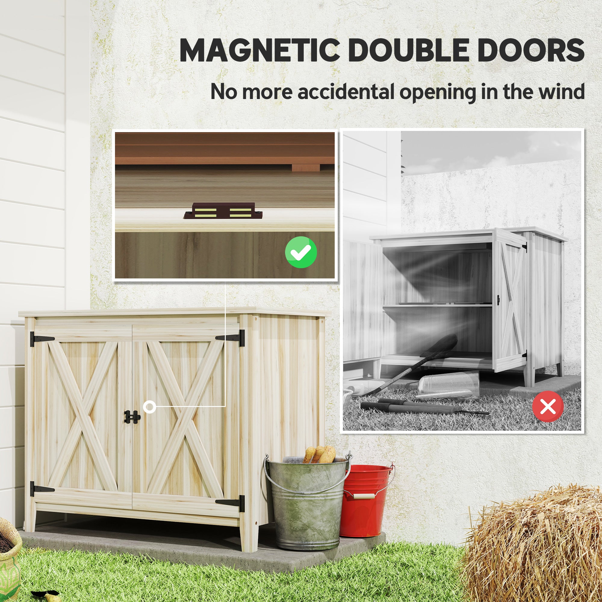Wooden Outdoor Storage Cabinet, Garden Shed Potting Shed with Shelf and Double Doors
