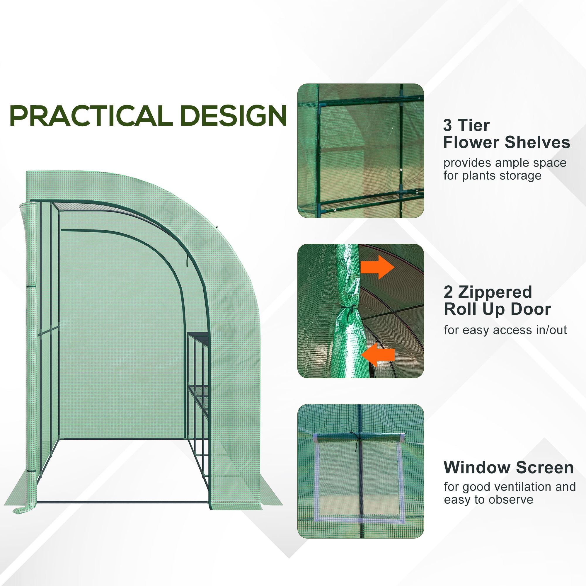 10' x 5' x 7' Outdoor Walk-In Greenhouse, Plant Nursery with Zippered Doors, PE Cover and 3 Wire Shelves