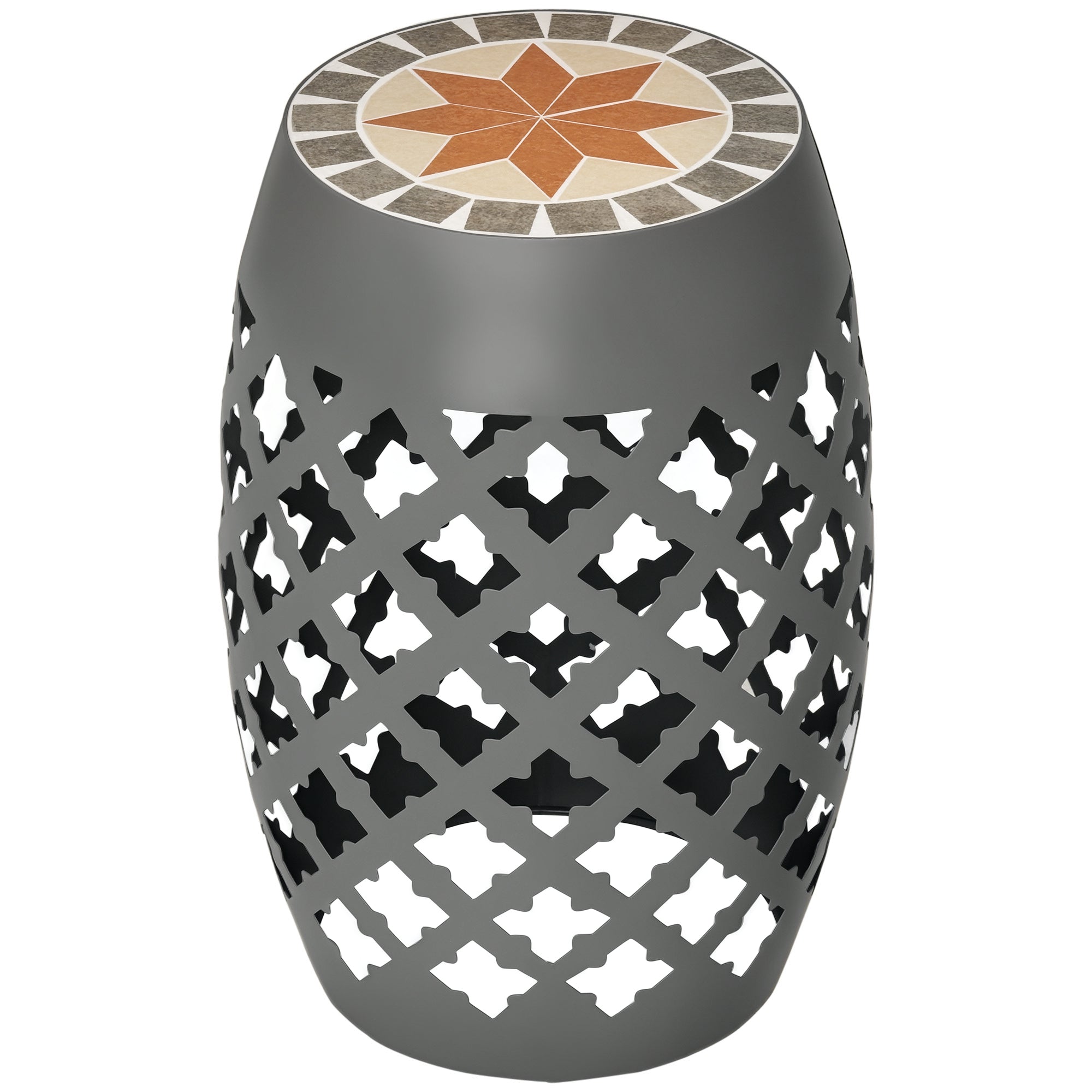Decorative Outdoor Stool, 12" Round Patio Side Table, Mosaic Accent Plant Stand for Garden, Balcony