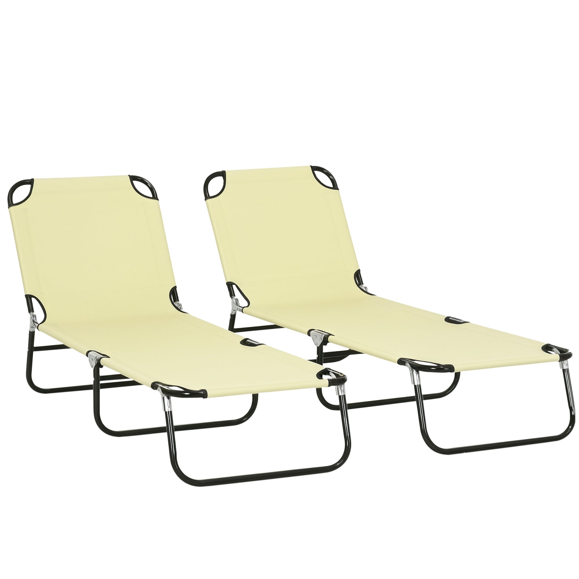 2 Piece Folding Chaise Lounge Pool Chairs, Outdoor Sun Tanning Chairs with 5-Level Reclining Back, Steel Frame for Beach, Yard, Patio