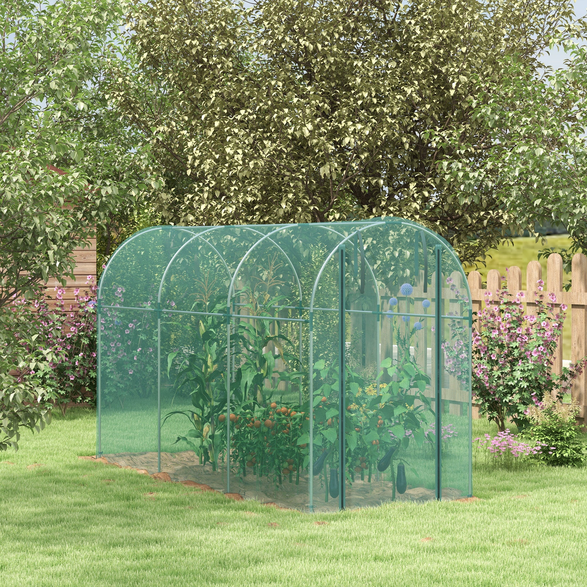Galvanized Steel Crop Cage, Plant Protection Tent with Zippered Door, 4' x 12'
