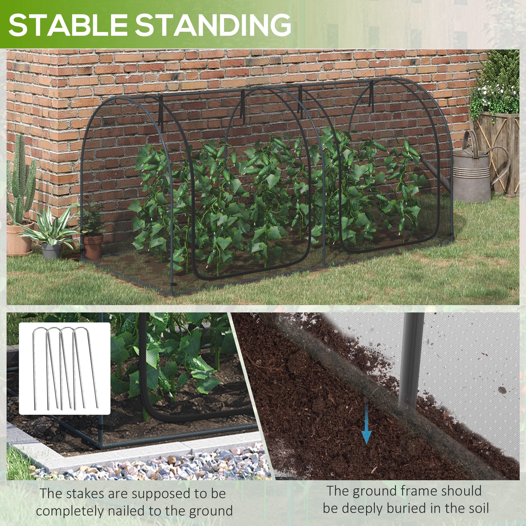 8' x 4' Crop Cage, Plant Protection Tent with Two Zippered Doors, Steel Frame, Storage Bag and 4 Ground Stakes, for Garden, Yard, Lawn