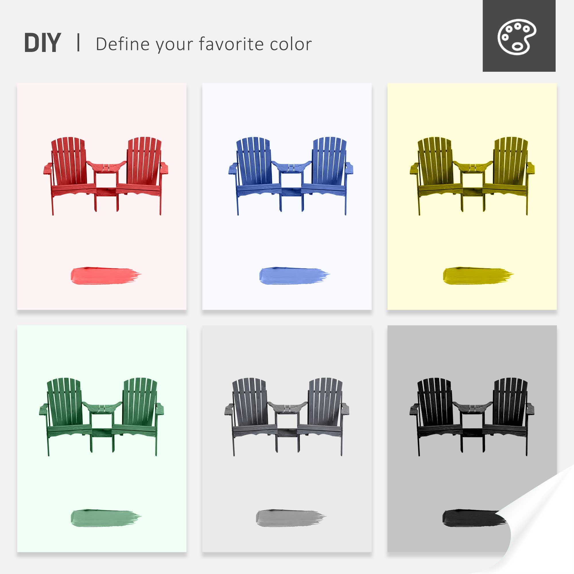 Fire Pit Seating, 2 Wooden Adirondack Chairs with Outdoor Table & Umbrella Hole, Wood 2 Person Adirondack Bench