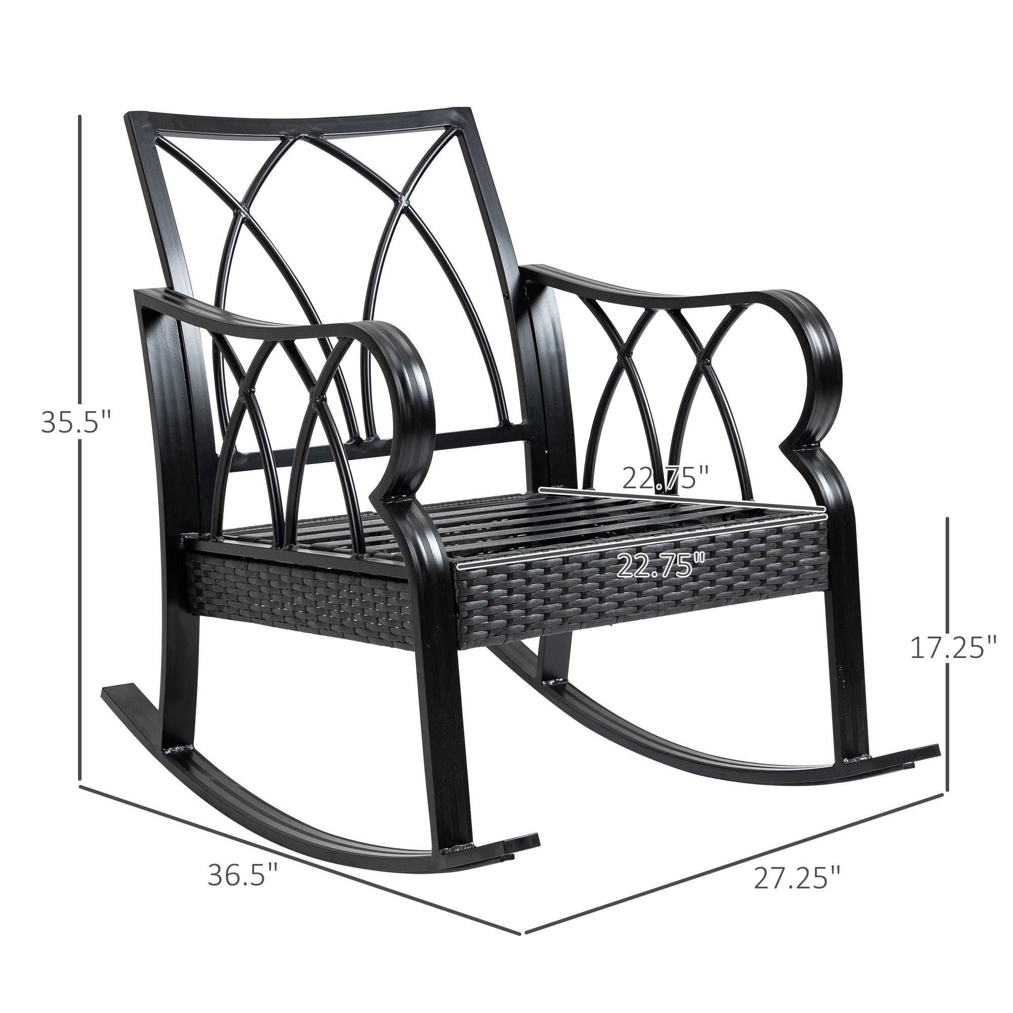 Outdoor Wicker Rocking Chair with Padded Cushions, Aluminum Furniture Rattan Porch Rocker Chair w/ Armrest for Garden, Patio, and Backyard