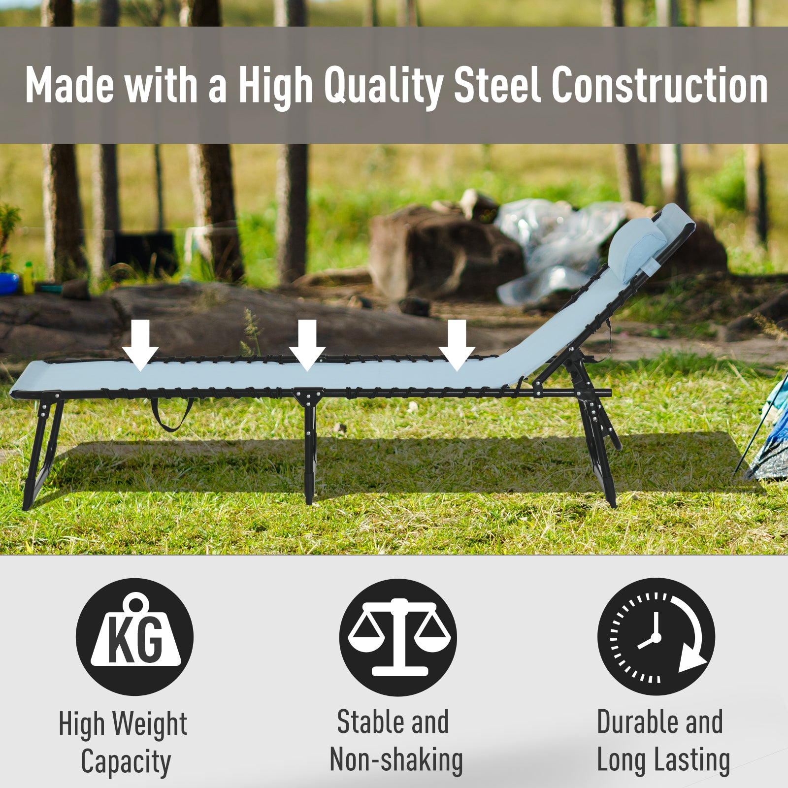 Foldable Chaise Lounge, 3-Position Reclining Back, Portable design and Breathable Mesh for Poolside, Camping, Hiking