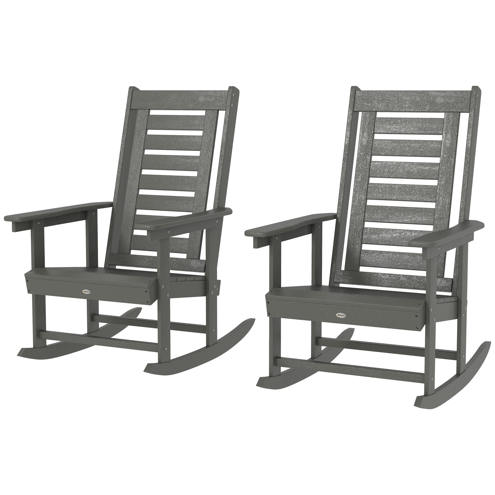 2 Pieces Outdoor Rocking Chairs, HDPE Patio Rockers with 28" High Back, Wide Armrests for Porch Backyard