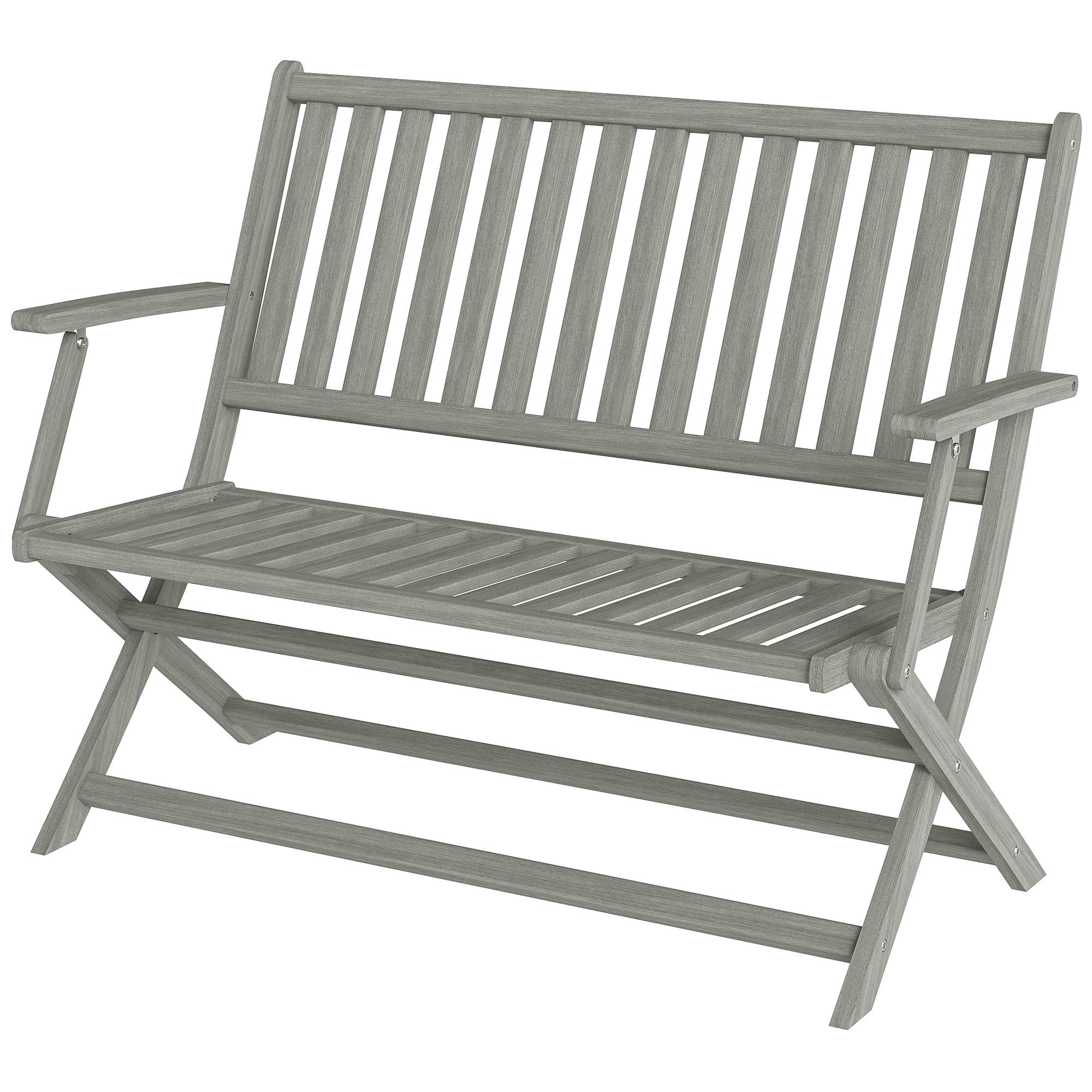 2-Person Foldable Wood Outdoor Bench with Backrest and Armrests for Garden, Porch, Park, Balcony