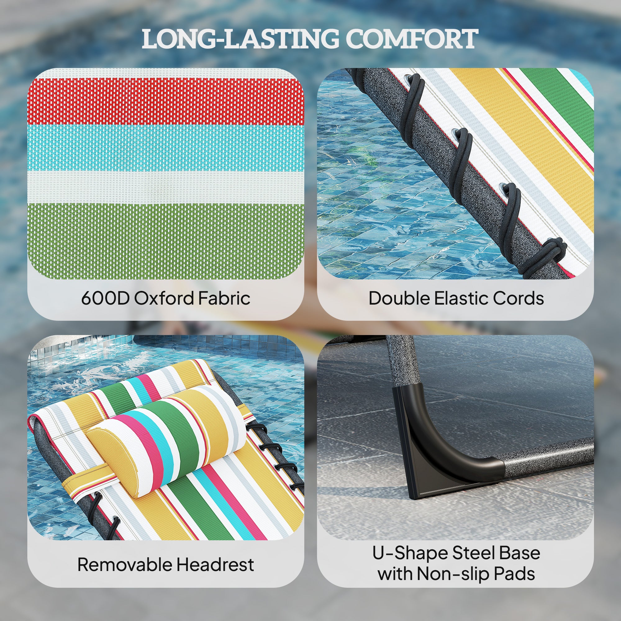 Folding Outdoor Chaise Lounge Chair Tanning Chair with 5-Level Adjustable Back, Side Table, Pillow, Pocket, Mixed Color