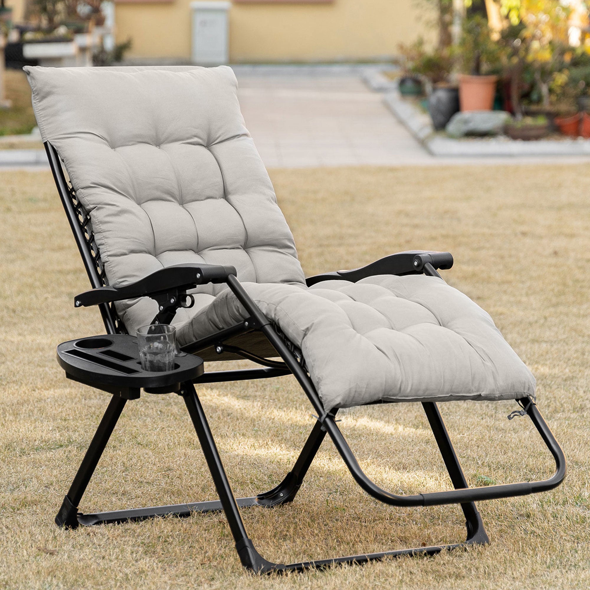 Padded Zero Gravity Chair, Folding Recliner Chair with Cup Holder Cushion
