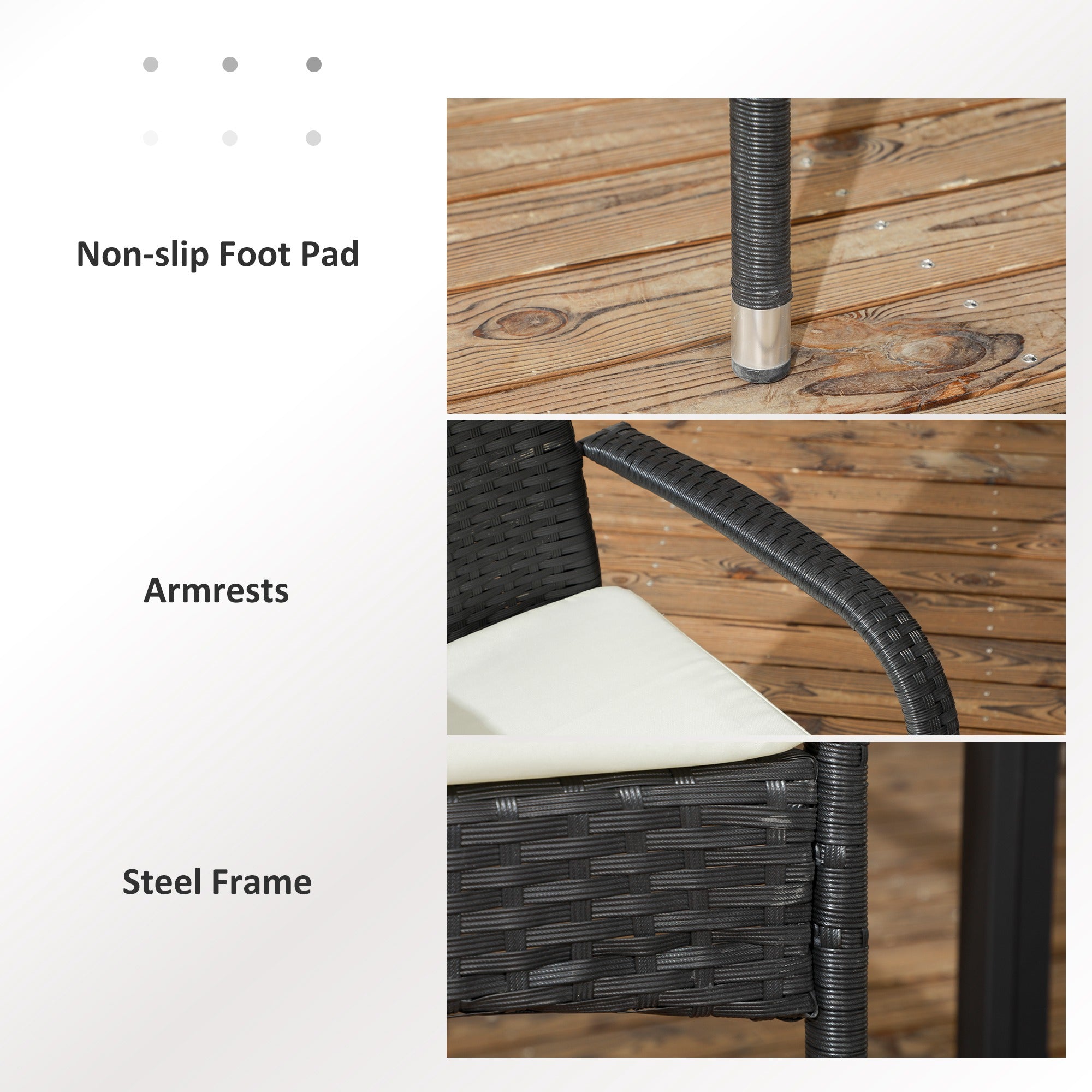 Stackable PE Rattan Outdoor Dining Chairs with Cushion, Patio Wicker Dining Chair with Armrests & Backrest