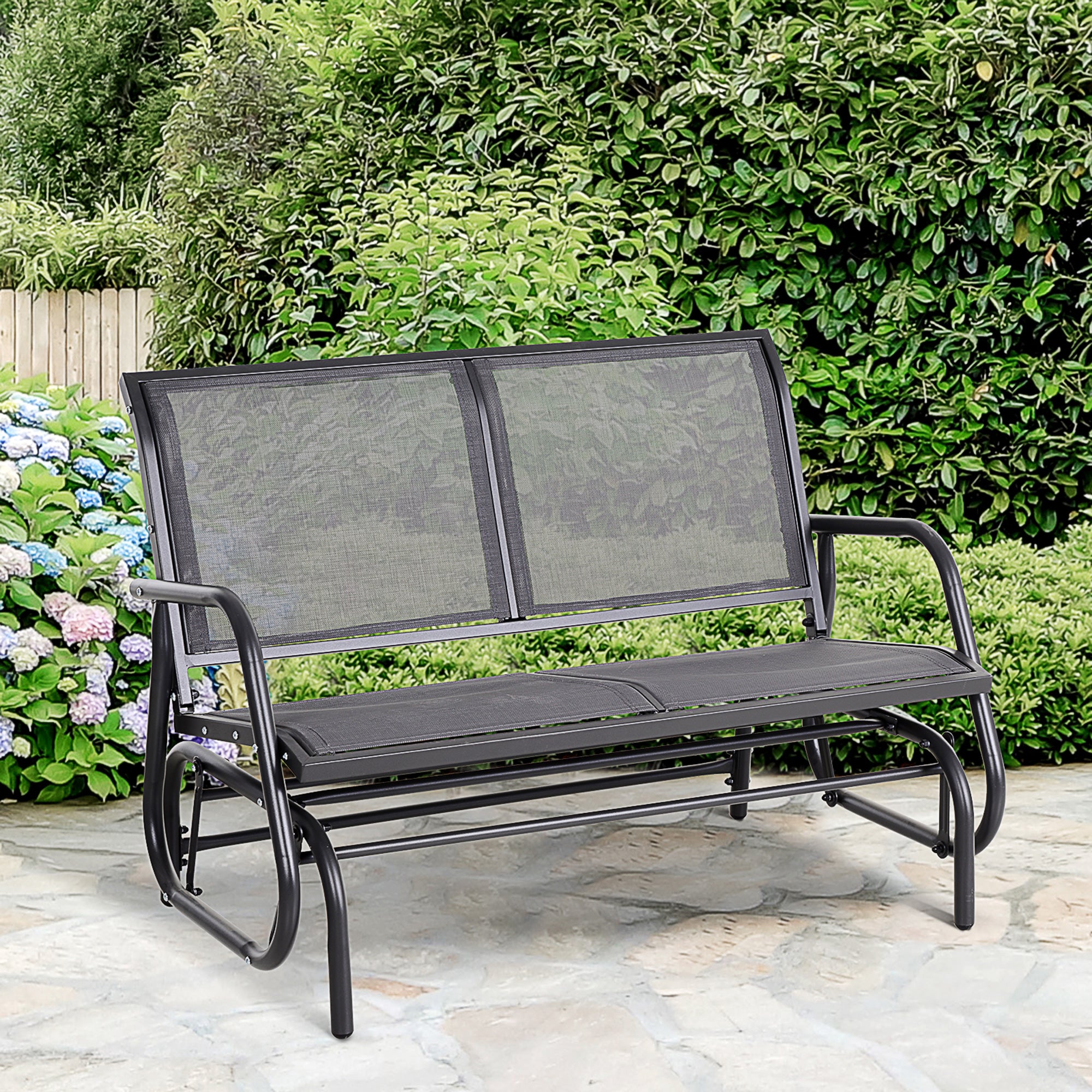 2-Person Outdoor Glider Bench, Patio Double Swing Rocking Chair Loveseat w/Powder Coated Steel Frame for Backyard Garden Porch