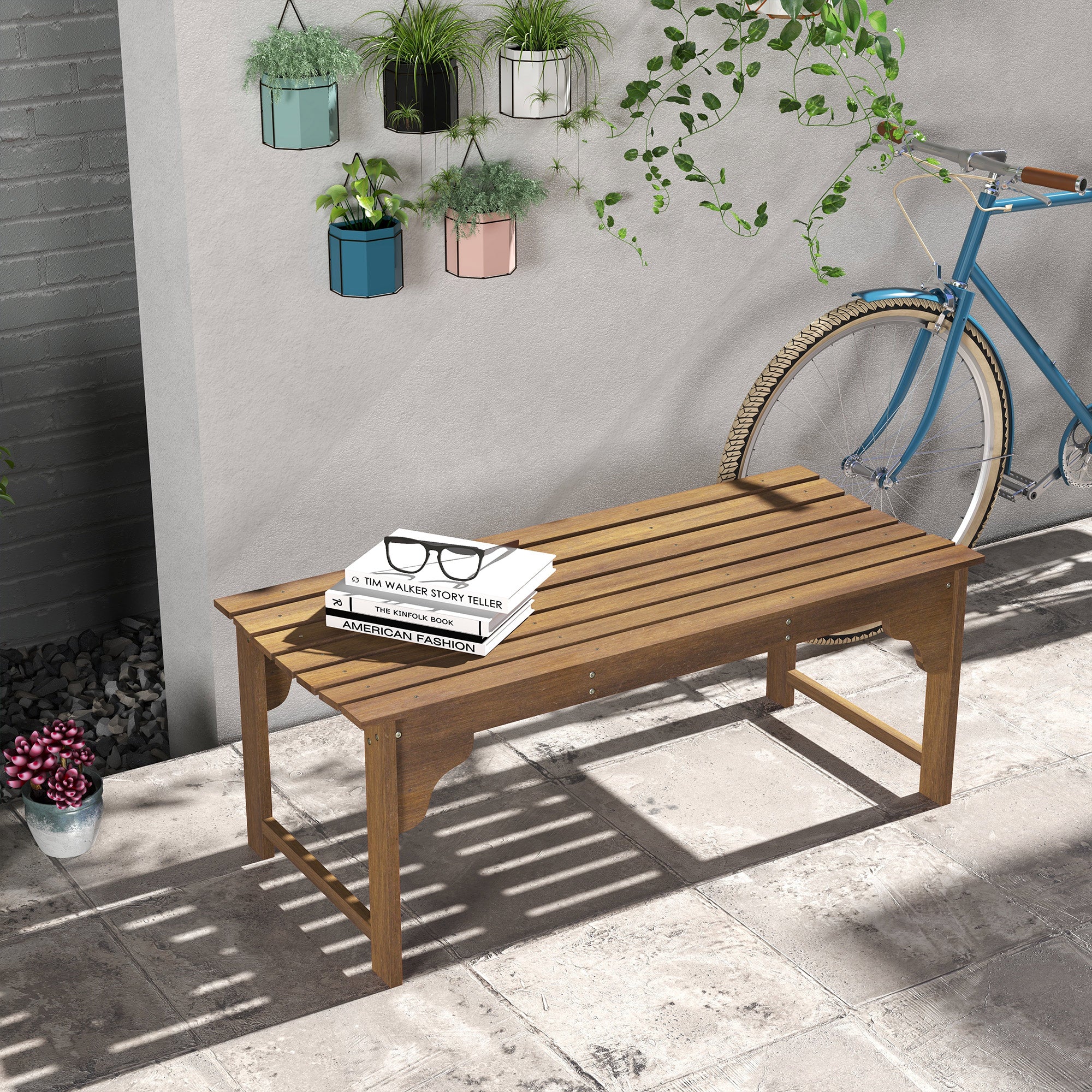 Slatted Wooden Garden Bench, Curved Seat Front Porch Bench