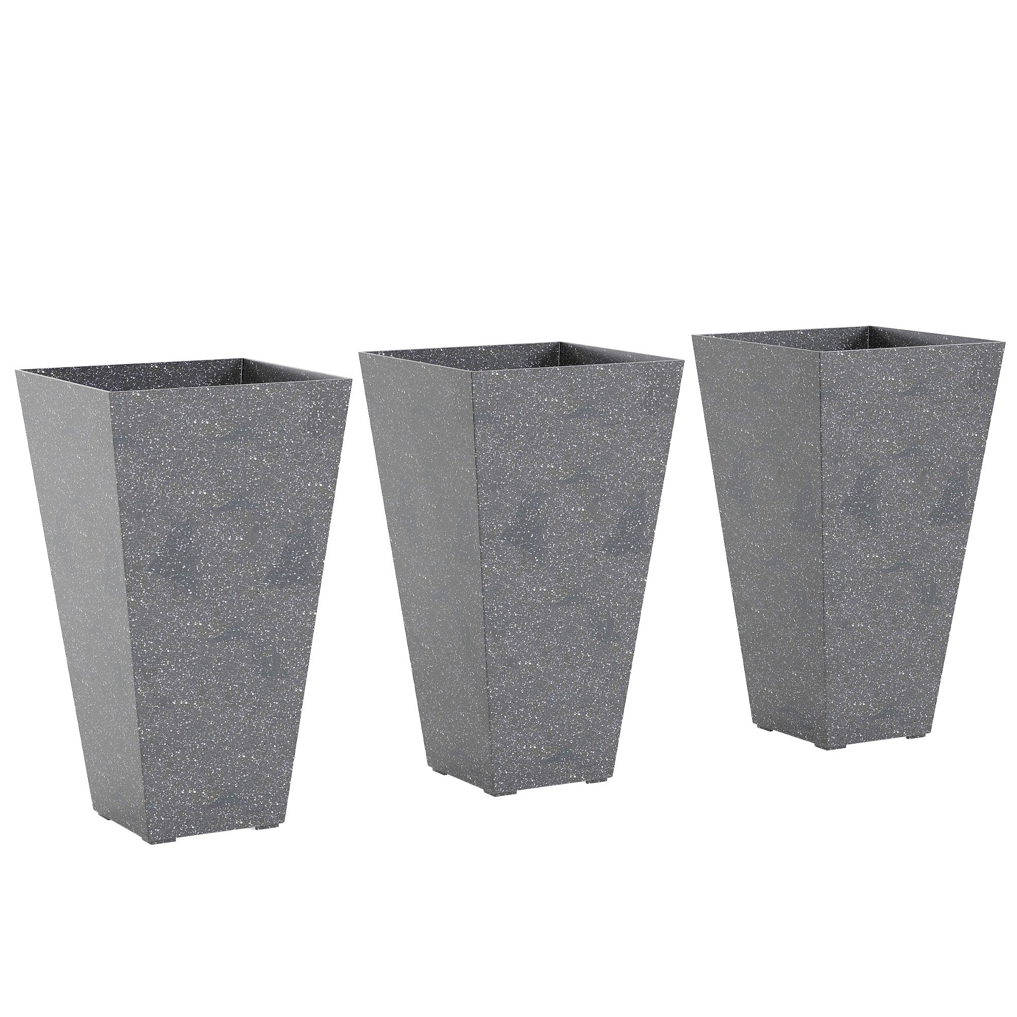 28" Tall Planters, Set of 3 Plastic Flower Pots with Marble Finish and Drainage Holes, Stackable Taper Planters