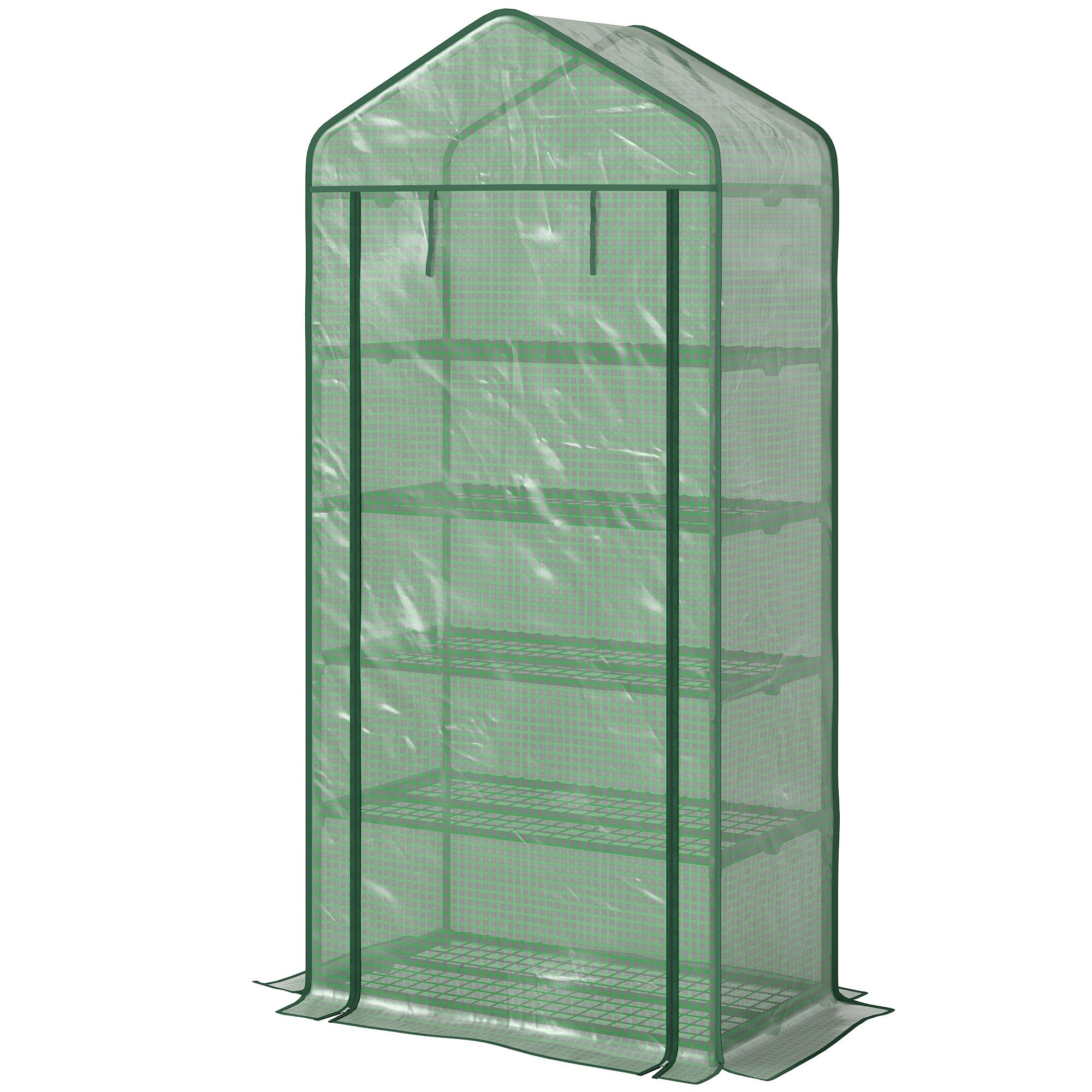5 Tier Mini Greenhouse, Small Portable Greenhouse with PE Cover, Roll-Up Zippered Door, 76" x 35.4" x 19.3", Green