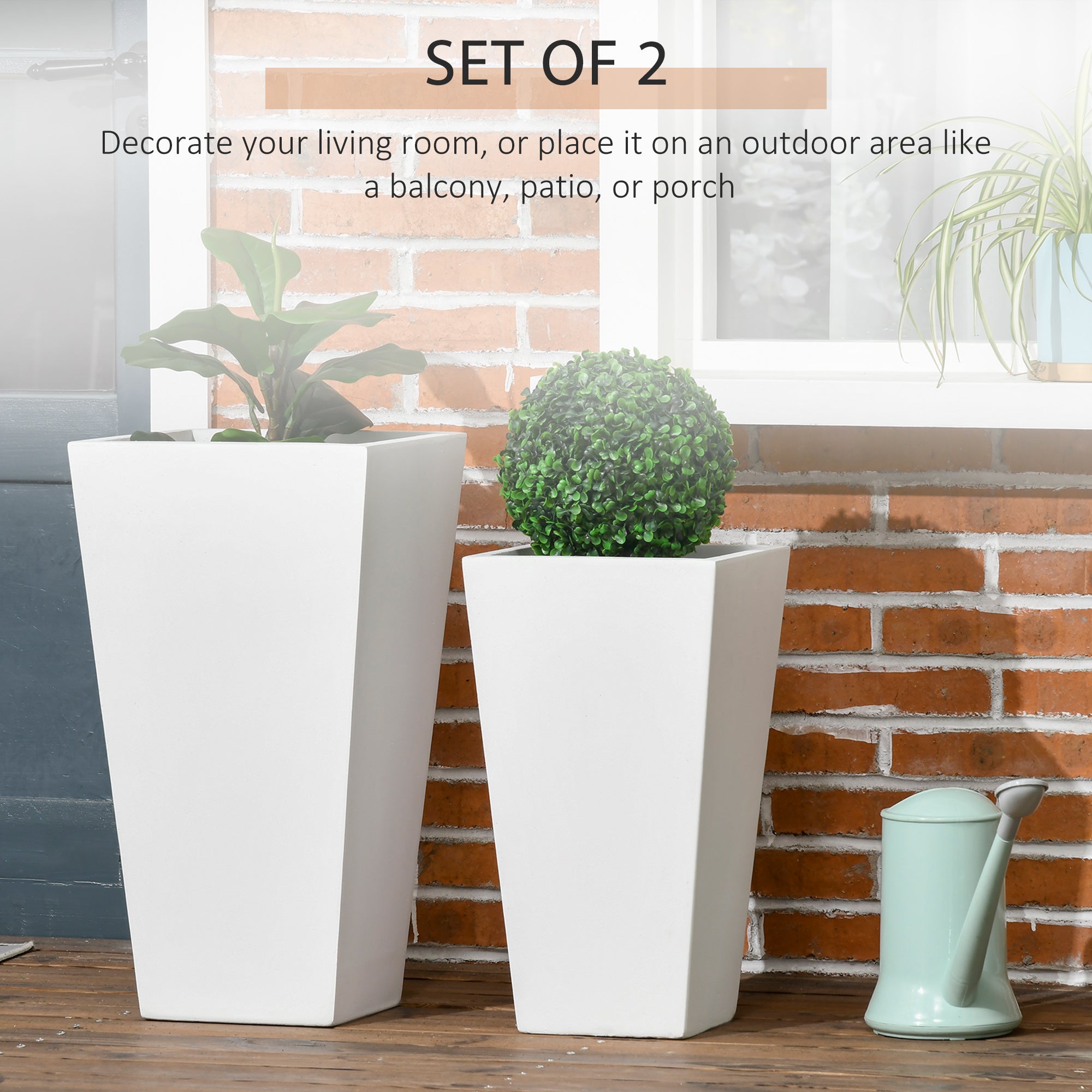 2-Pack Outdoor Planter Set, Flower Pots with Drainage Holes, Durable & Stackable Plant Pot, 22in & 18in, for Porch, Entryway, Patio, Yard, Garden