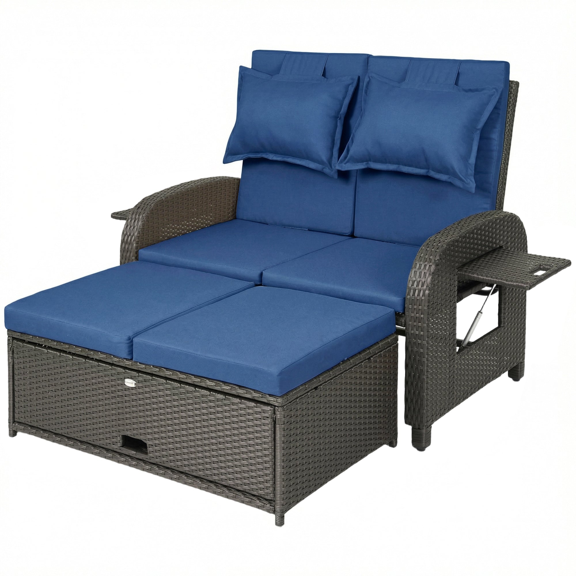 Patio Rattan Daybed, Wicker Outdoor Daybed with Storage Ottoman, Loveseat w/ Adjustable Backrest