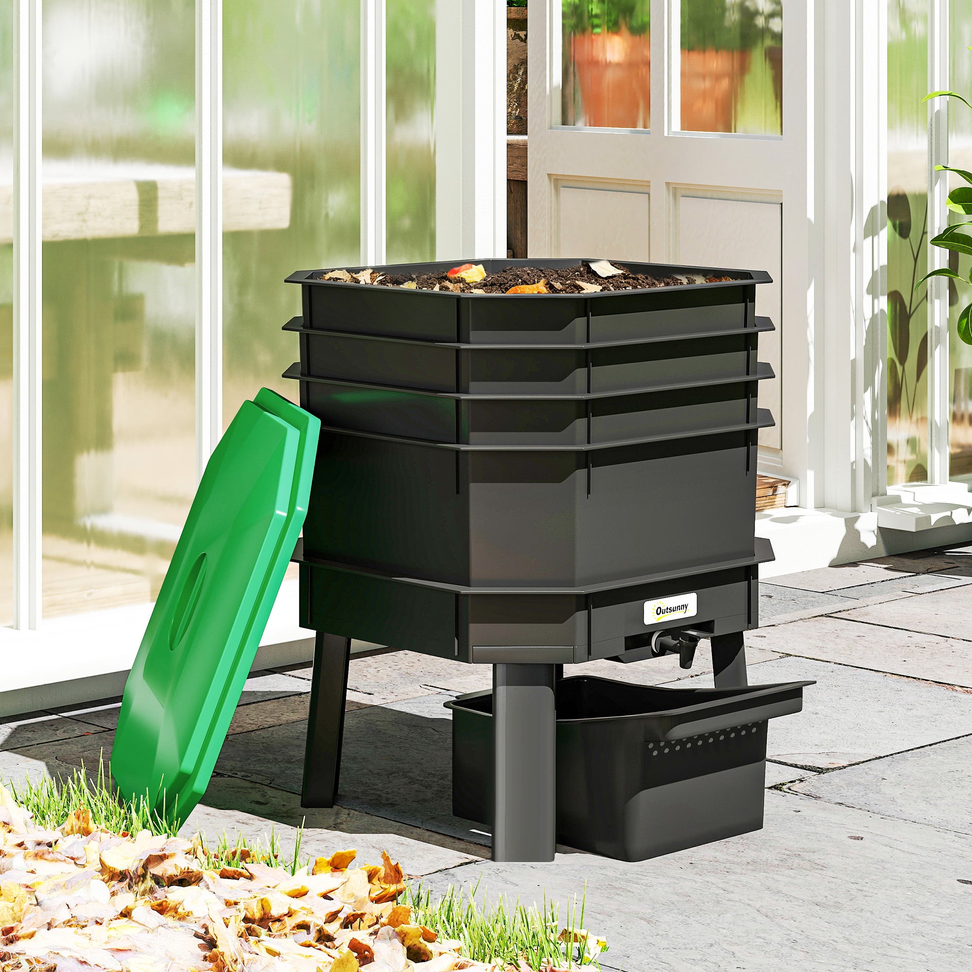 4-Tray Worm Composter Bin, 7.4 Gal Outdoor & Indoor Worm Composter for Recycling Food Waste