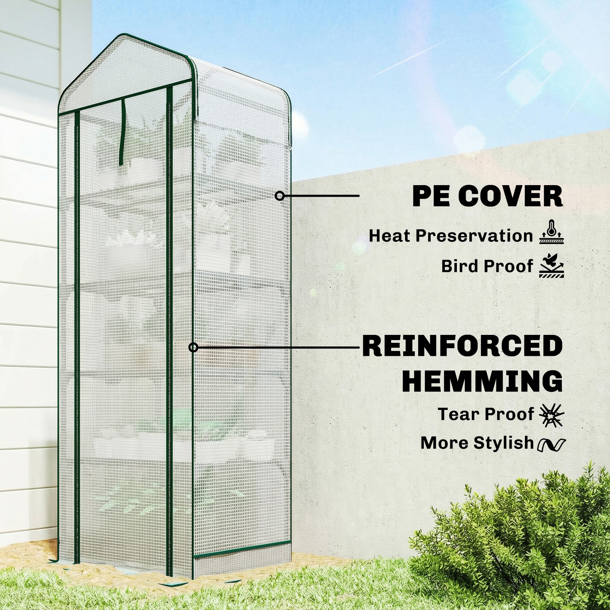 Mini Greenhouse with Screen Roof, 5 Tier Portable Small Greenhouse with High Strength PE Cover