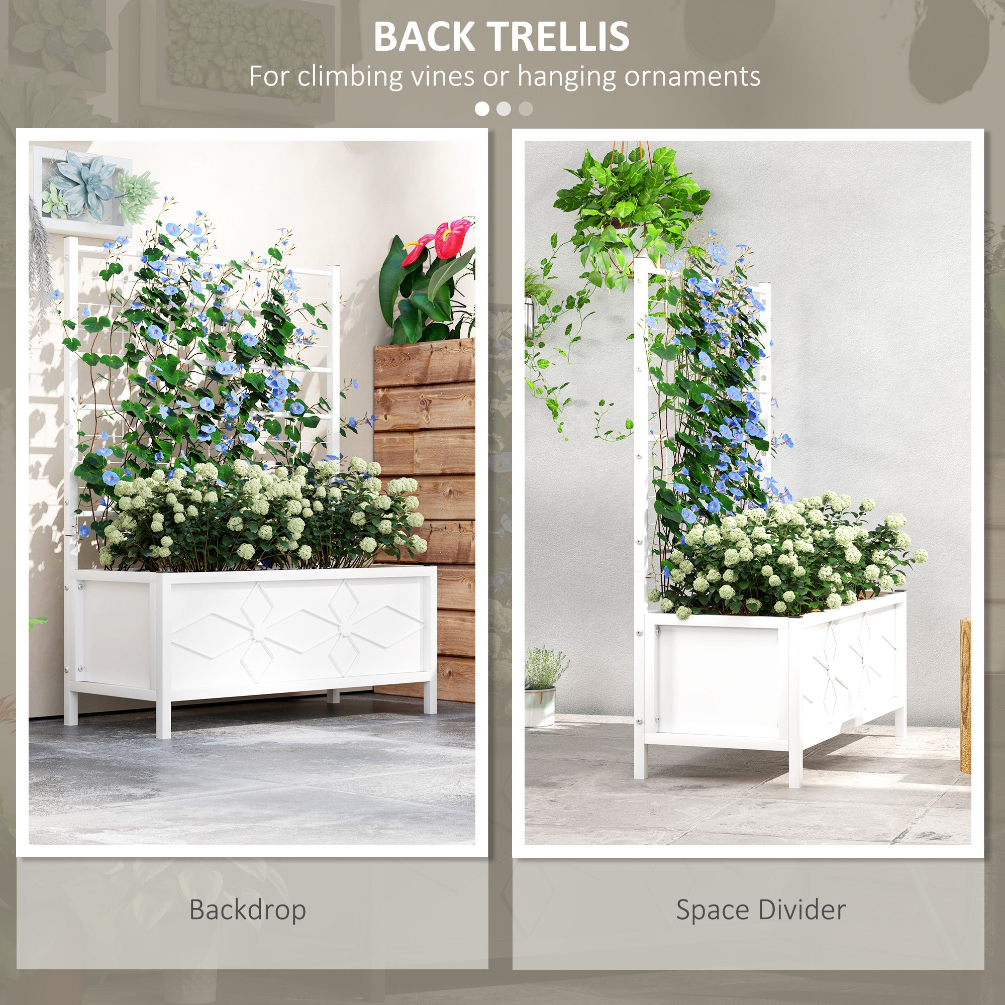 Outdoor Planter Box Galvanized Raised Garden Bed with Trellis for Climbing Vines, 35.4" x 15.7" x 47.2"