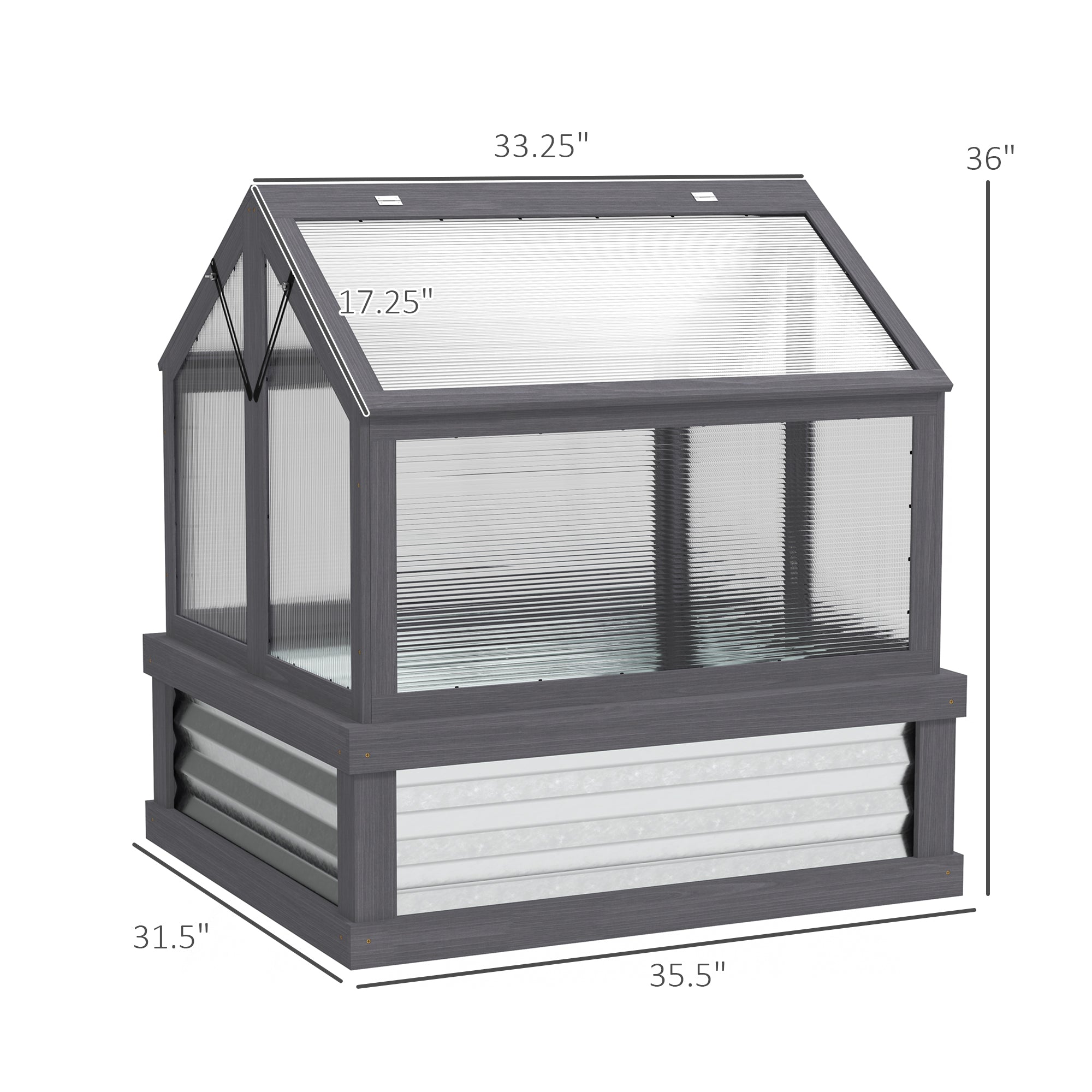 Raised Garden Flower Bed Kit with Greenhouse, Wooden Cold Frame Planter, 35.5" x 31.5" x 36"