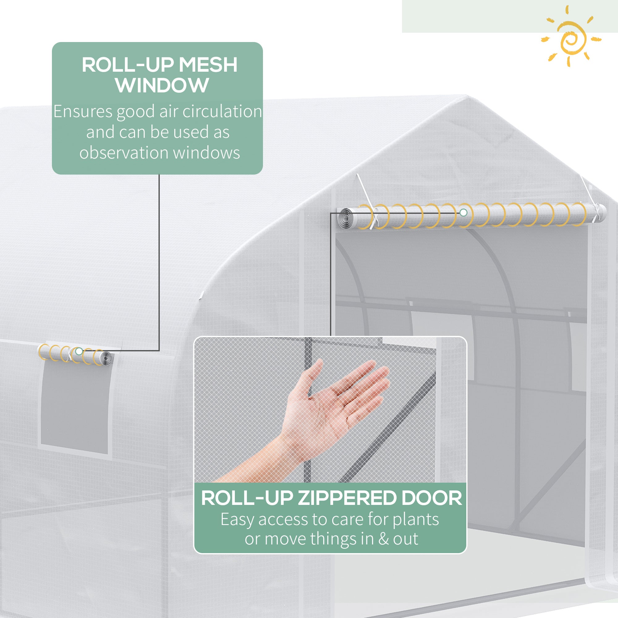 11.5' x 10' x 6.5' Walk-in Greenhouse, Tunnel Green House with Zippered Door and 6 Mesh Windows, Gardening Plant Hot House with Galvanized Steel Frame, White