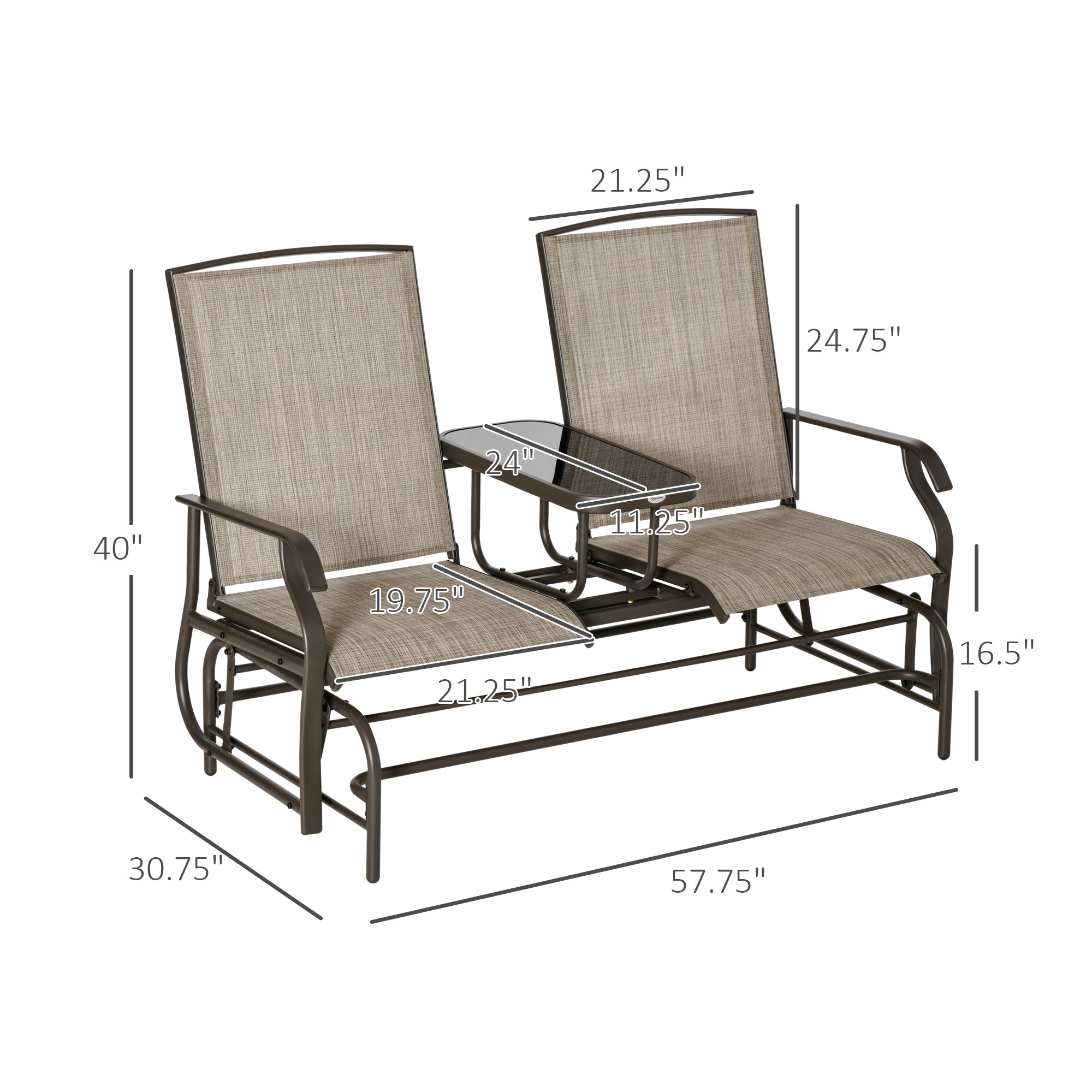 2-Seat Outdoor Glider Swing, Center Coffee Table and Independent Chairs, Supports Up to 352 lbs., Loveseat with Breathable Sling for Backyard, Garden, and Porch