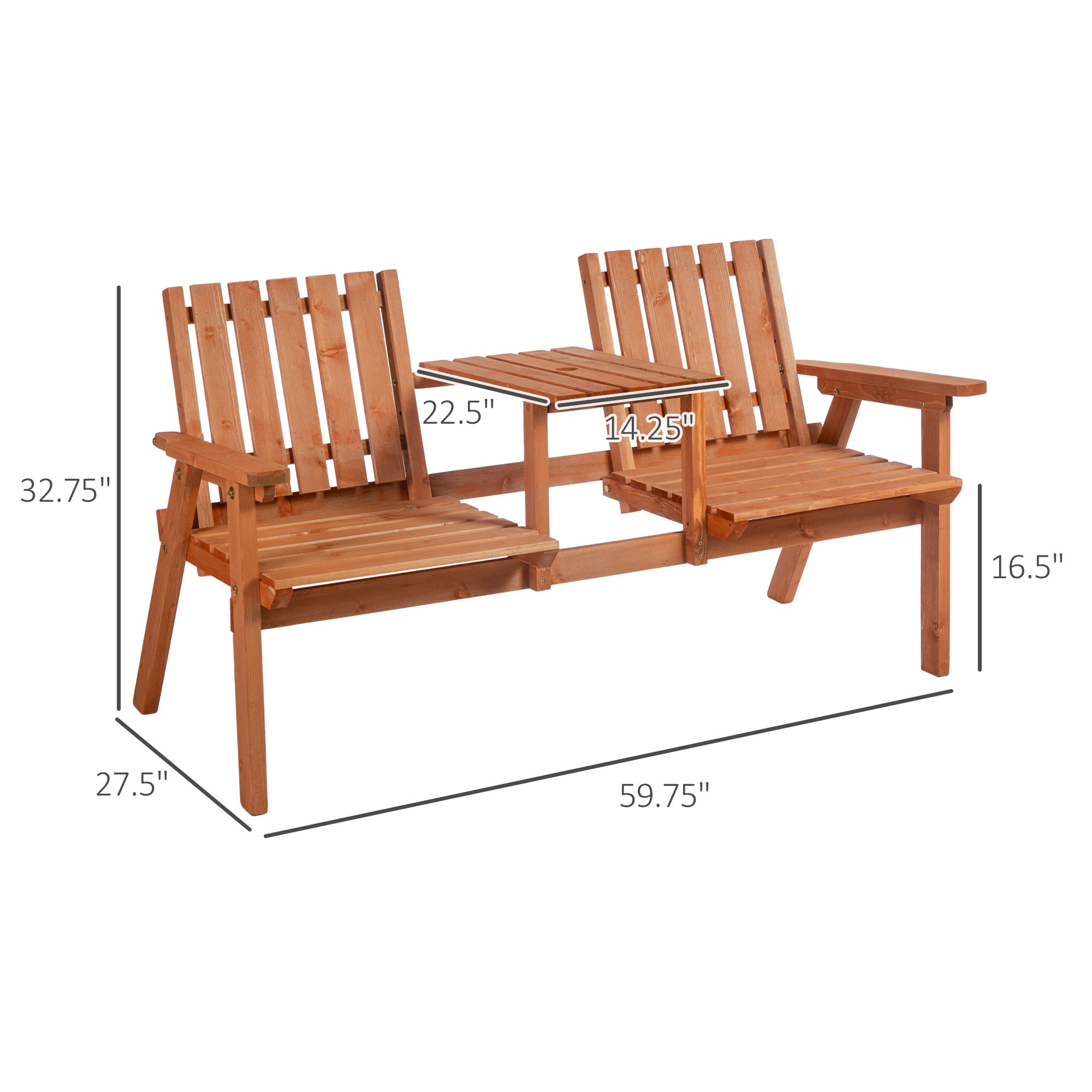 Patio Bench, Garden Bench with Middle Table and Umbrella Hole, Wooden Outdoor Bench for Patio, Porch, Poolside, Balcony