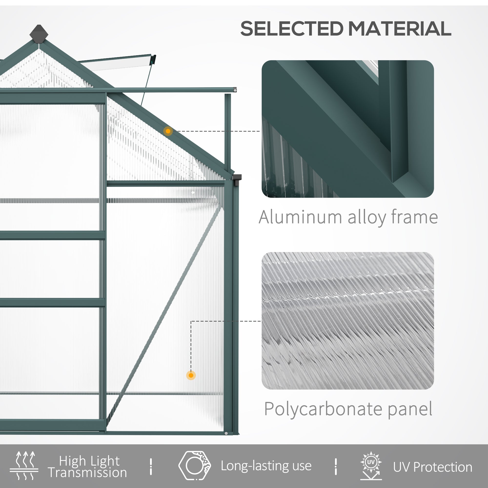 Greenhouse for Outdoors, Polycarbonate Greenhouse with Rain Gutter and Roof Vent, Aluminum Walk-in Green House for Patio Backyard Garden