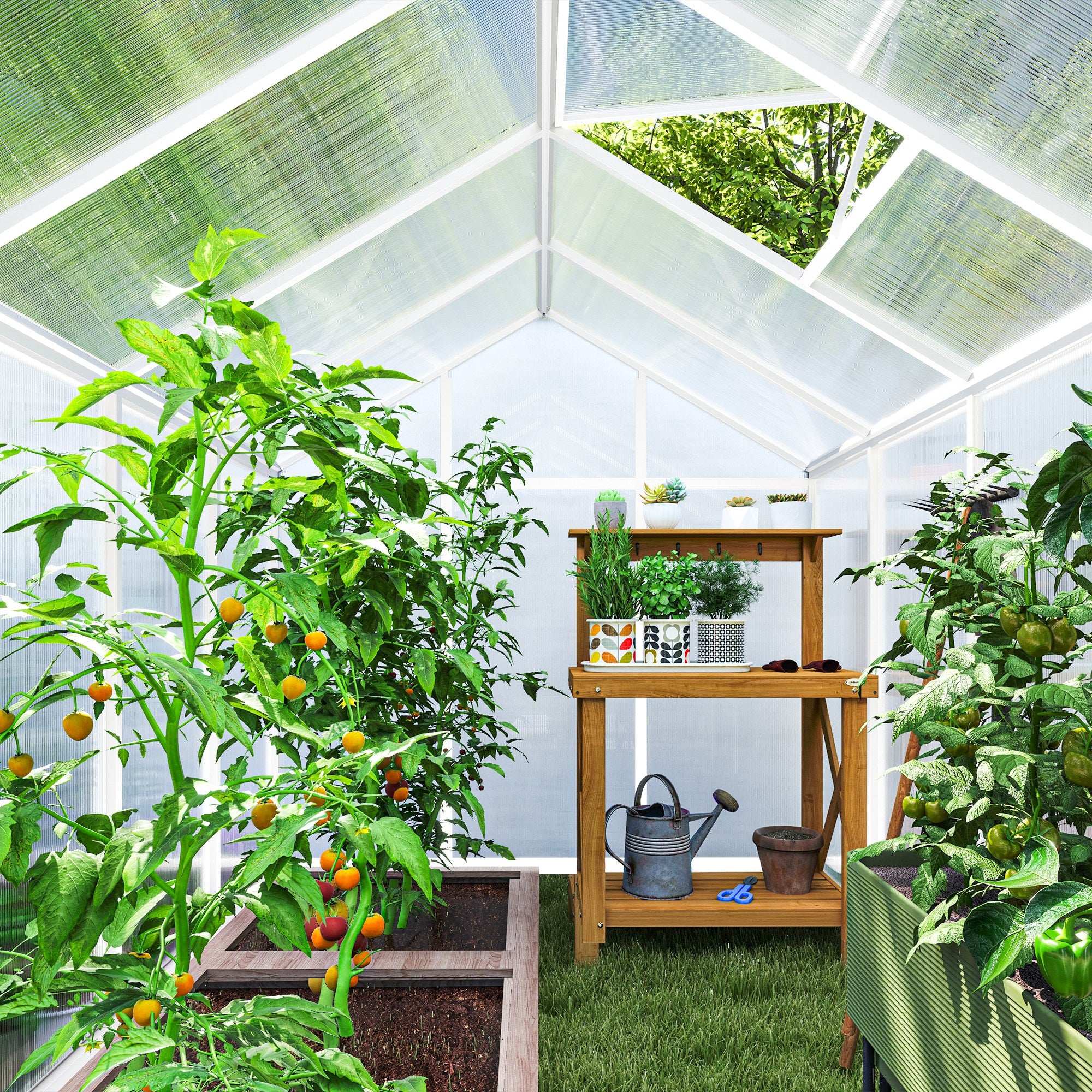 10' L x 6' W Walk-In Polycarbonate Greenhouse with Roof Vent for Ventilation & Rain Gutter for Winter