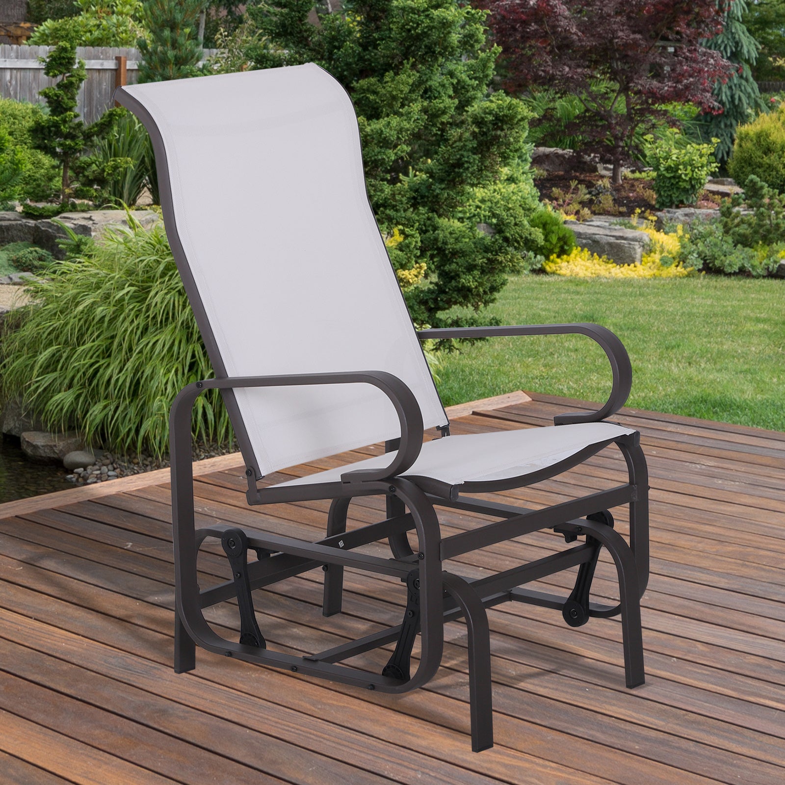 Outdoor Patio Glider Rocker, Metal High-Back Chair for Outdoor Use