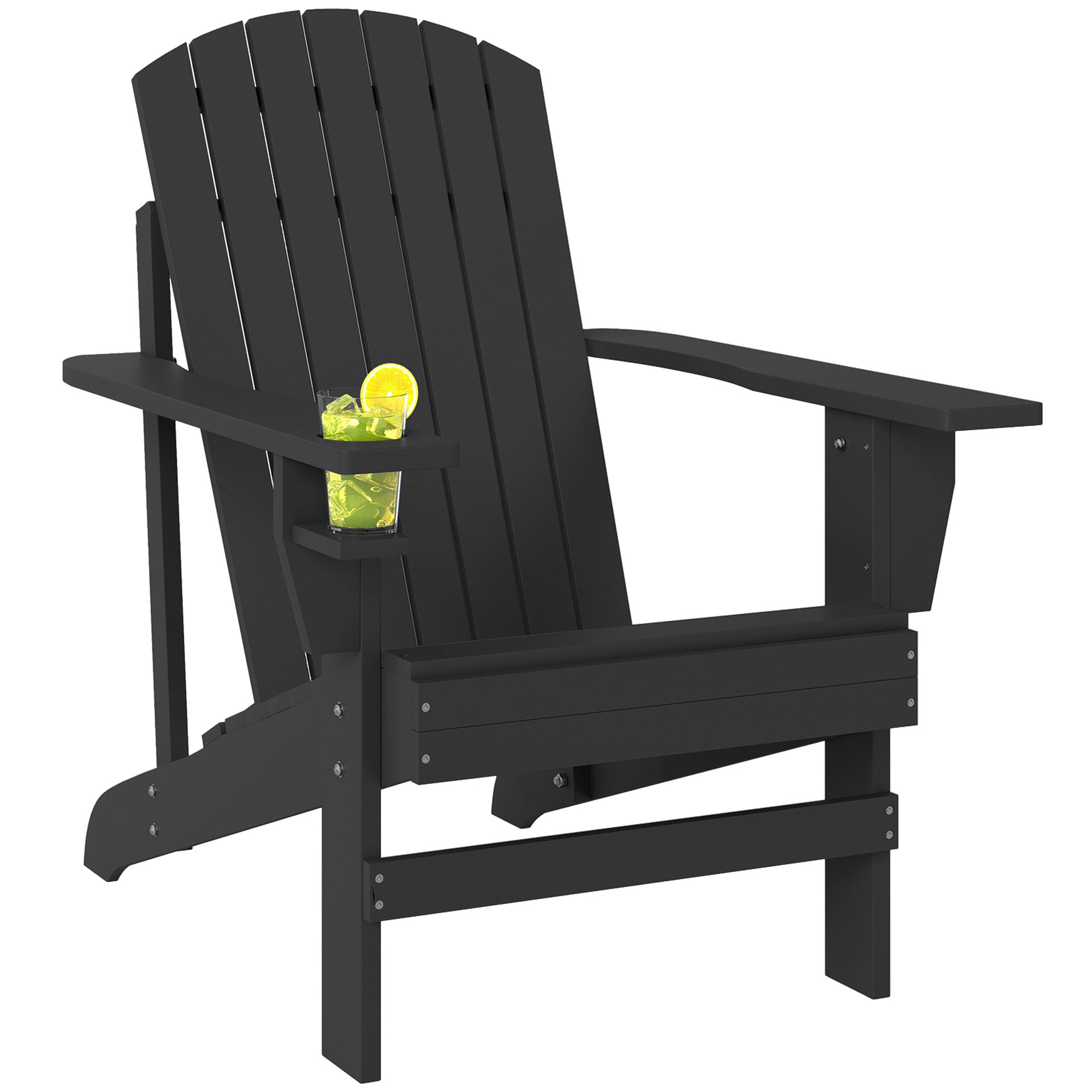 Oversized Adirondack Chair, Outdoor Fire Pit and Porch Seating, Classic Log Lounge w/ Built-in Cupholder