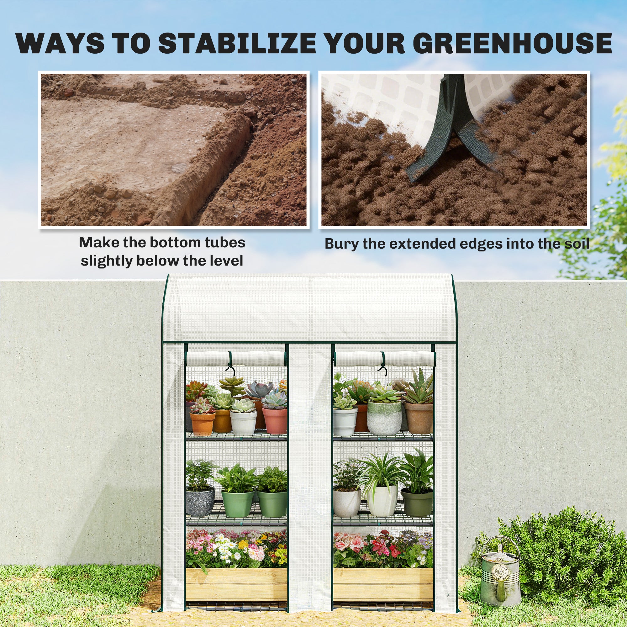 3 Tier Mini Greenhouse, Small Portable Greenhouse with 2 Roll-up Doors, 56.3" x 18.1" x 65"