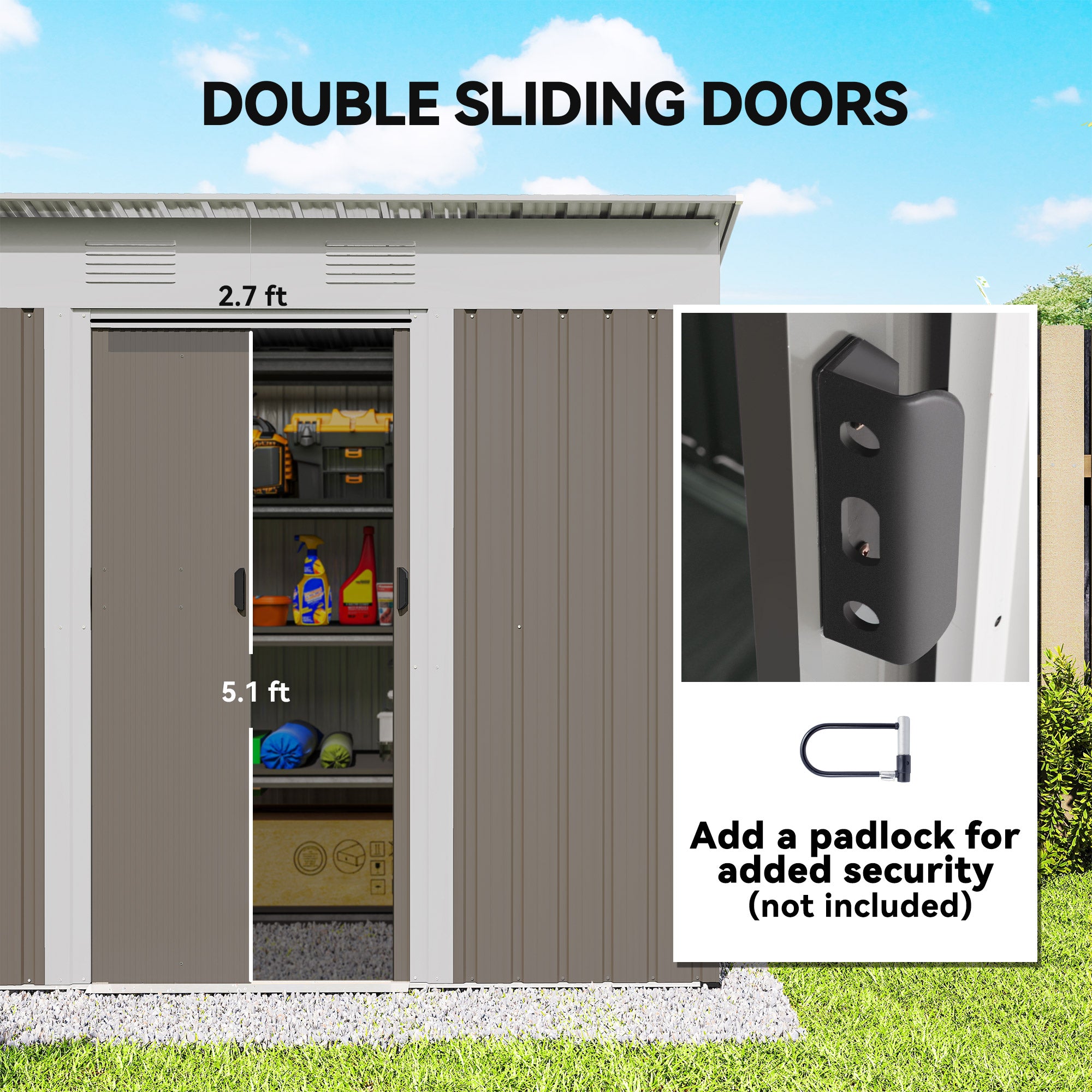 7' x 4' Metal Garden Shed, Backyard Tool Storage Shed with Dual Locking Doors, 2 Air Vents and Steel Frame, Light Gray