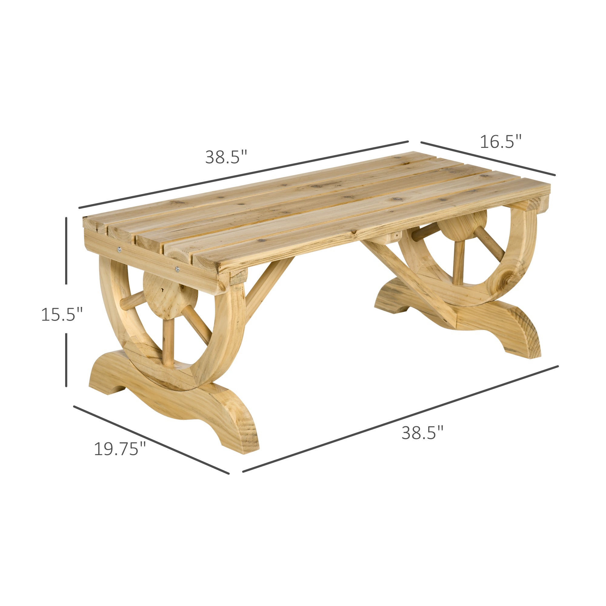 2-Person Wooden Garden Bench, Outdoor Wagon Wheel Porch Bench for Backyard Garden, Support 550 LBS, Rustic Country Style Patio Furniture
