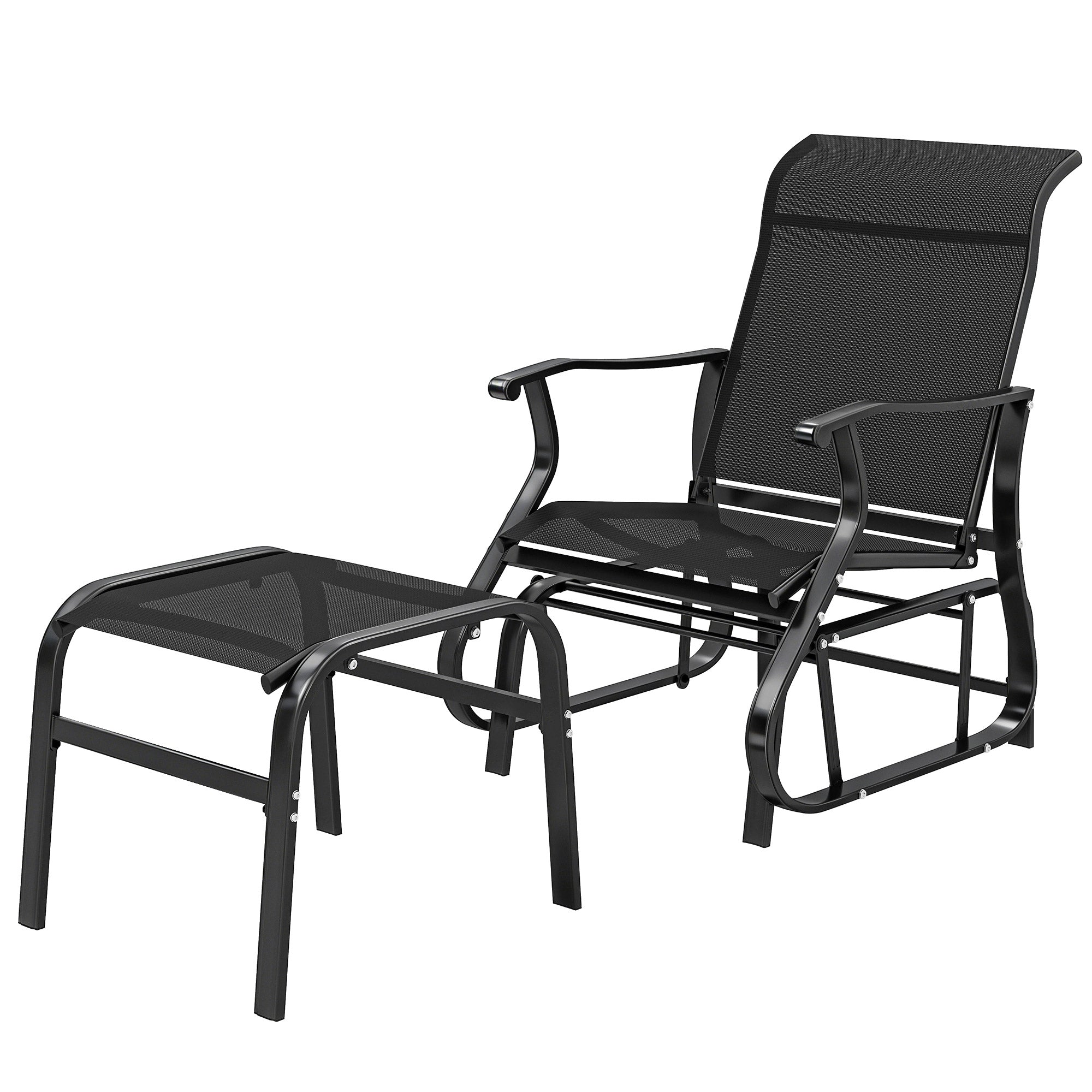 Outdoor Glider with Ottoman, Patio Glider Chair Set with High Back, Wide Seat for Porch, Garden, Backyard