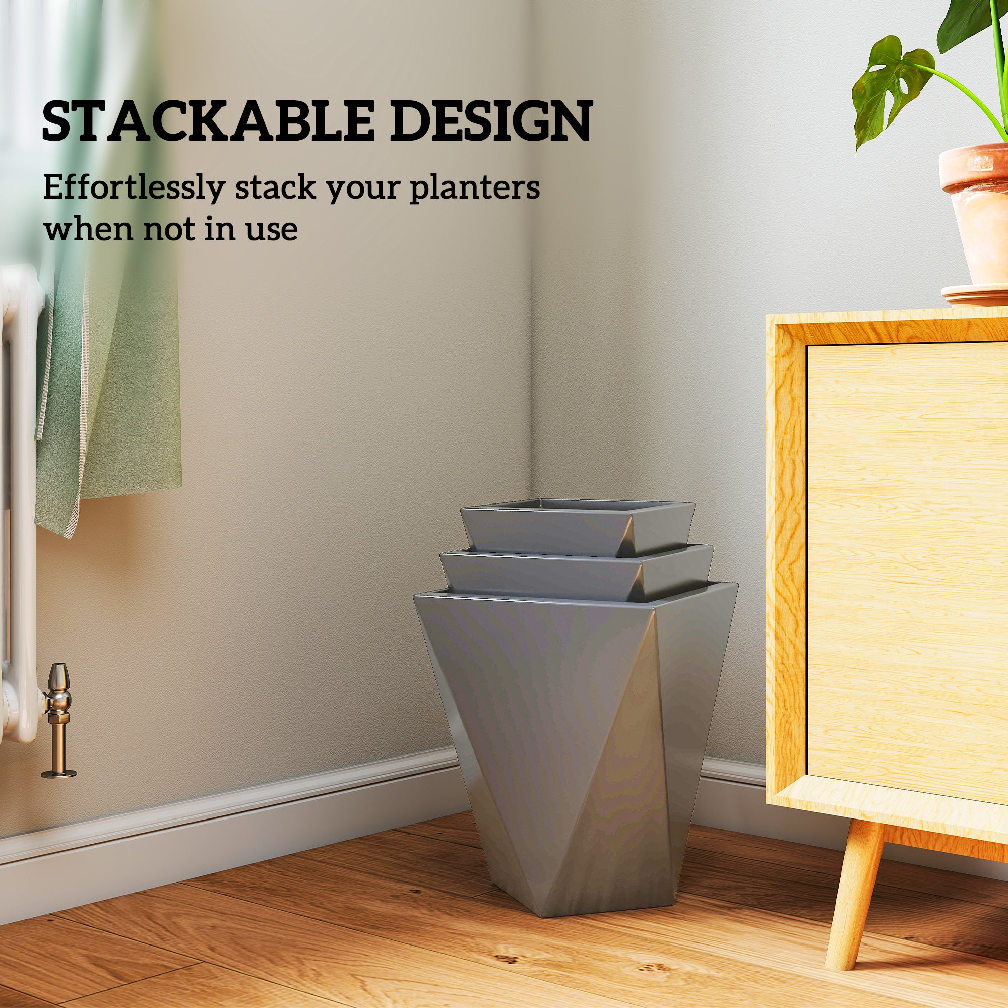 Indoor Outdoor Planters Set of 3 MgO Tall Planters Stackable Flower Pots with Drainage Holes for Garden, Balcony