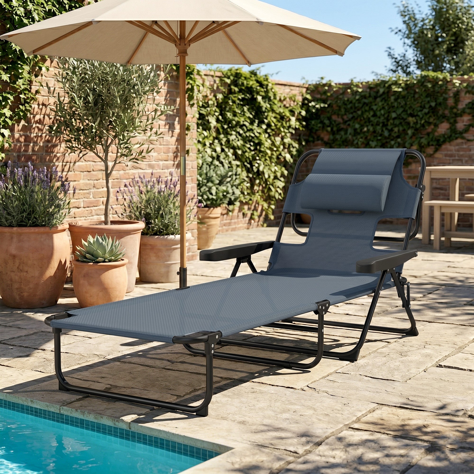 Folding Lounge Chair w/ Reclining Back