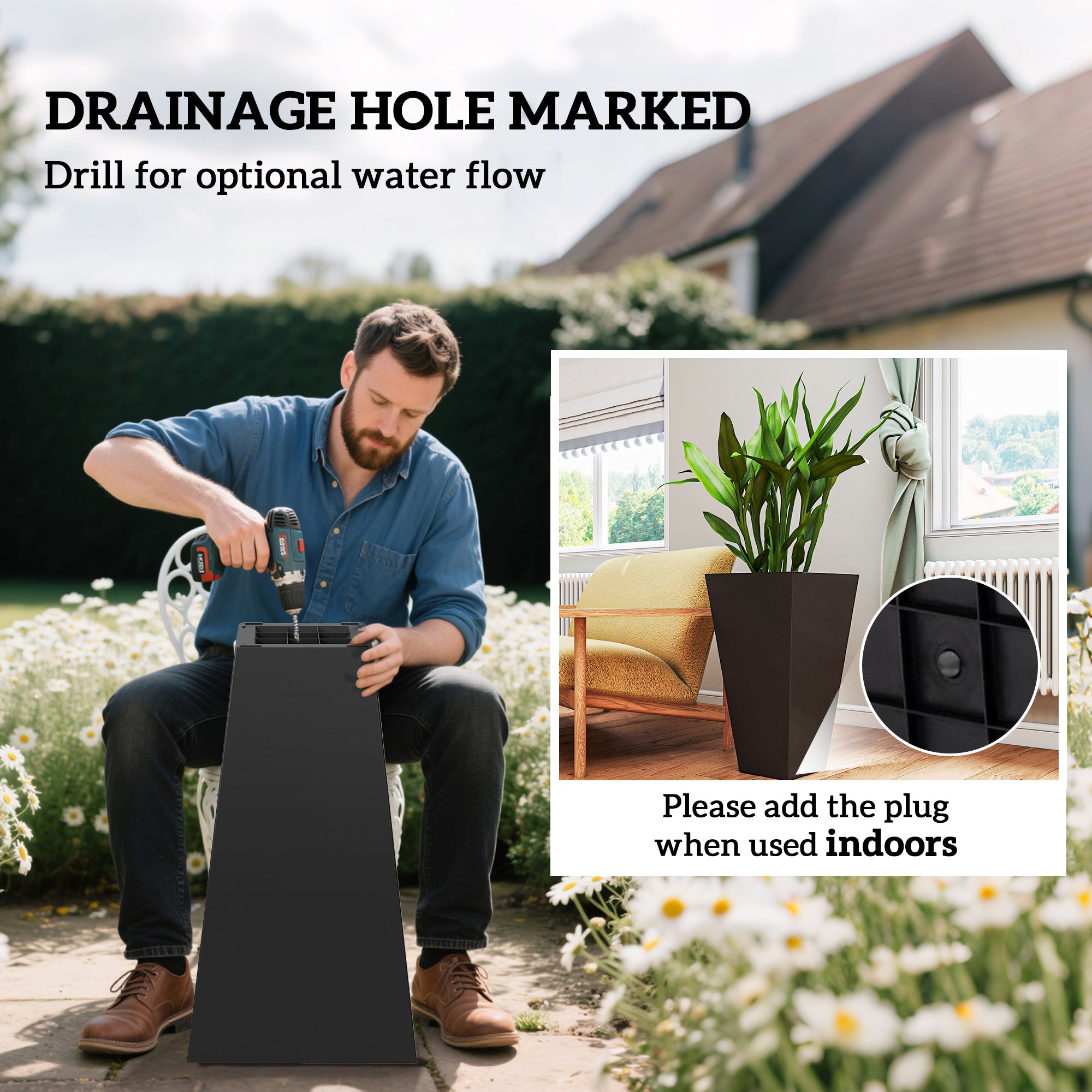 Tall Planters for Outdoor Plants Set of 3, 28 In Taper Planters with Drainage Holes, Indoor Grande Plant Pots, Front Porch Decor