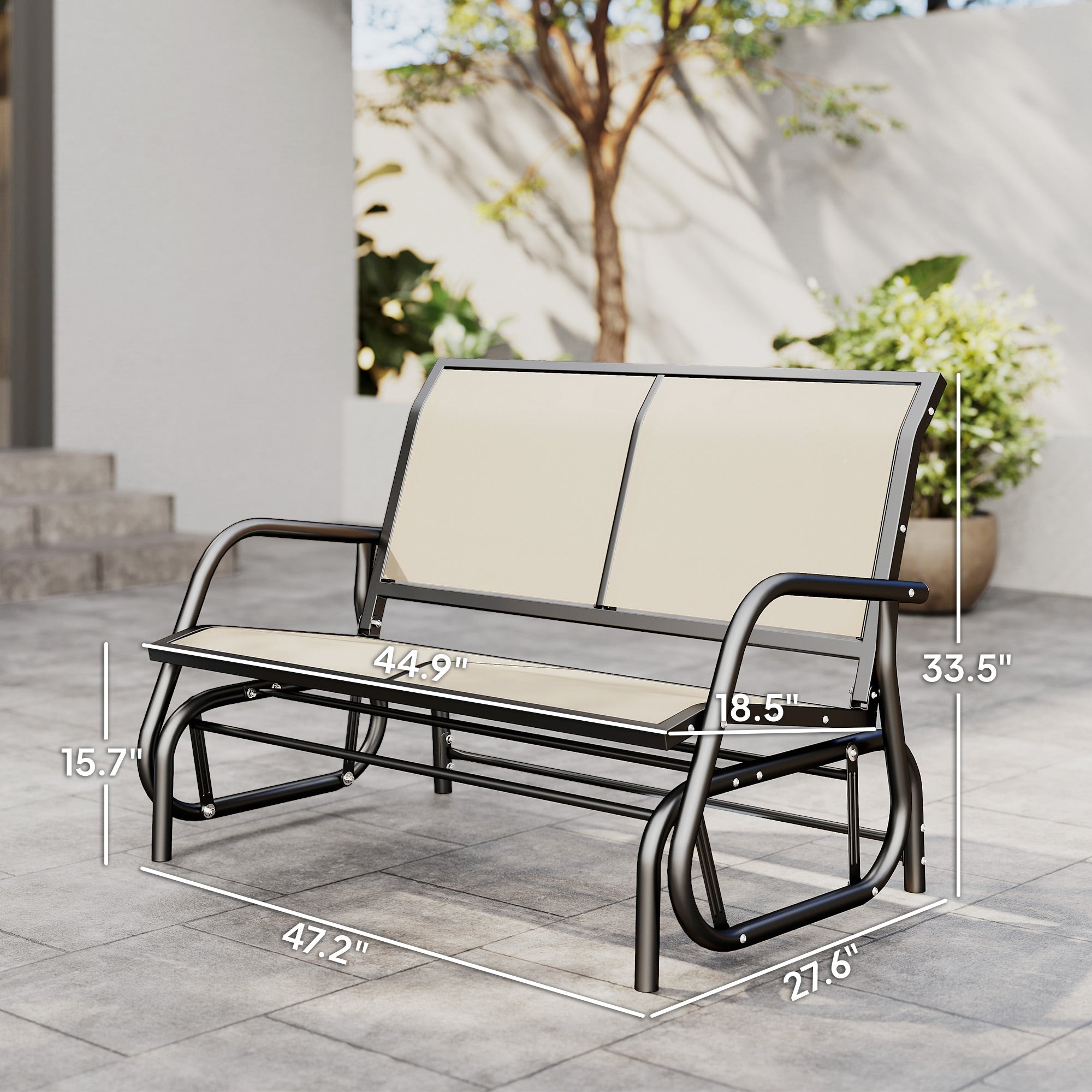 2-Person Outdoor Glider Bench, Patio Double Swing Rocking Chair Loveseat w/Powder Coated Steel Frame for Backyard Garden Porch