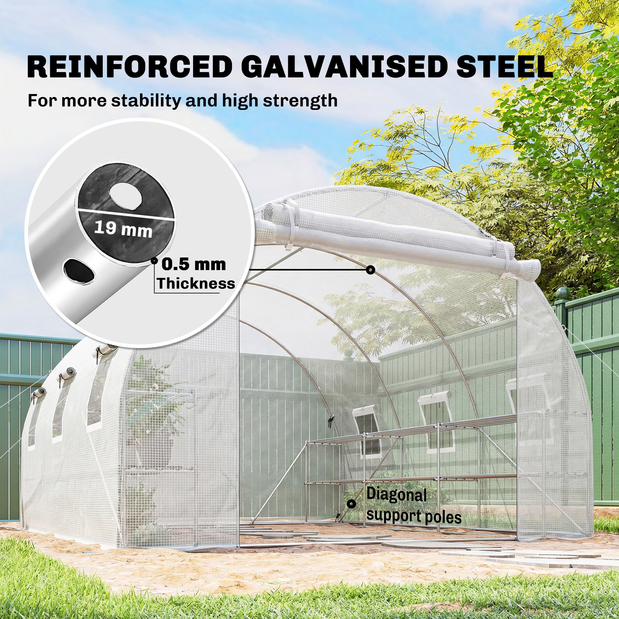 10'x11'x6' Walk-in Tunnel Greenhouse with Shelves, Mesh Door and Windows, Hoop House Greenhouse with PE Cover
