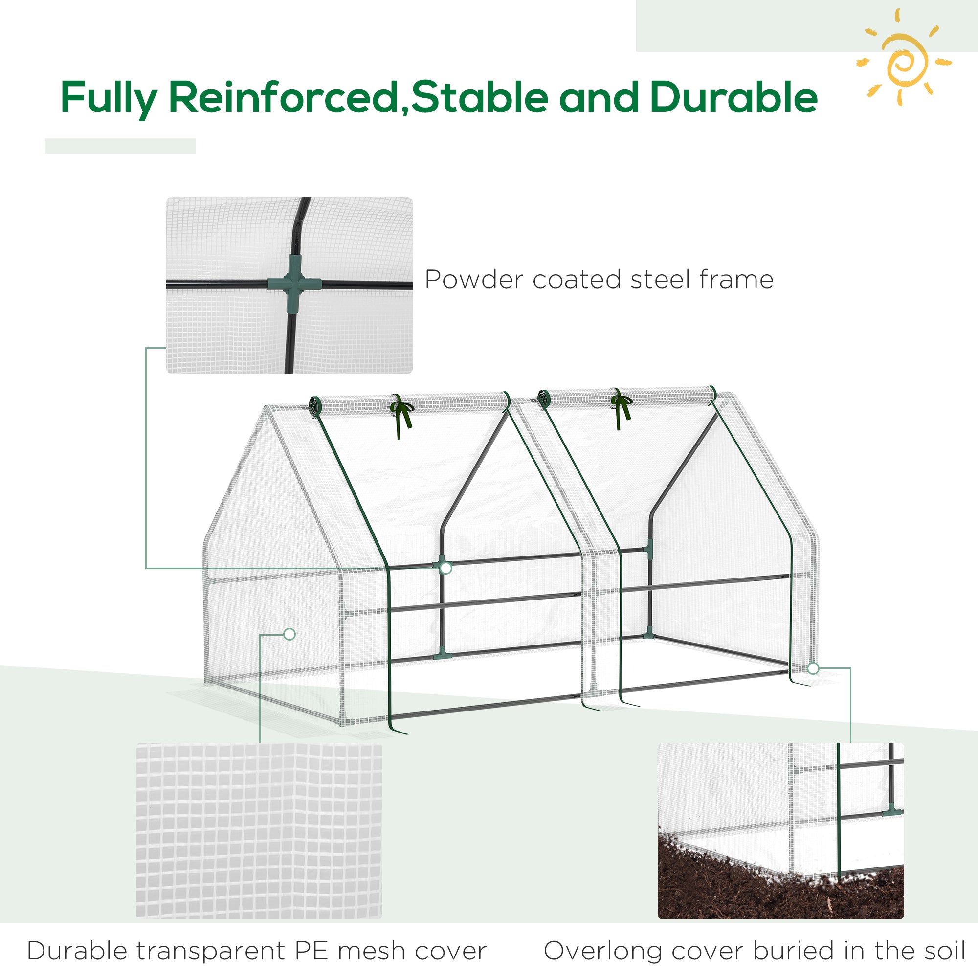 Portable Mini Greenhouse, Outdoor Garden with Large Zipper Doors and Water/UV PE Cover, 6' x 3' x 3'