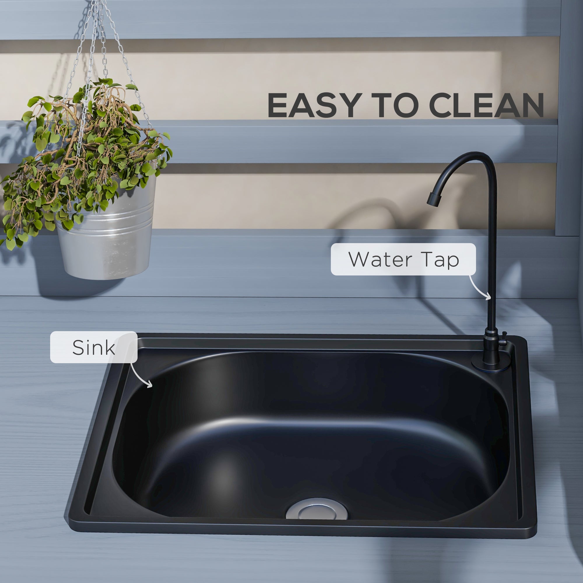 Wooden Potting Bench with Storage, Sink, Water Tap for Backyard, Patio, Balcony