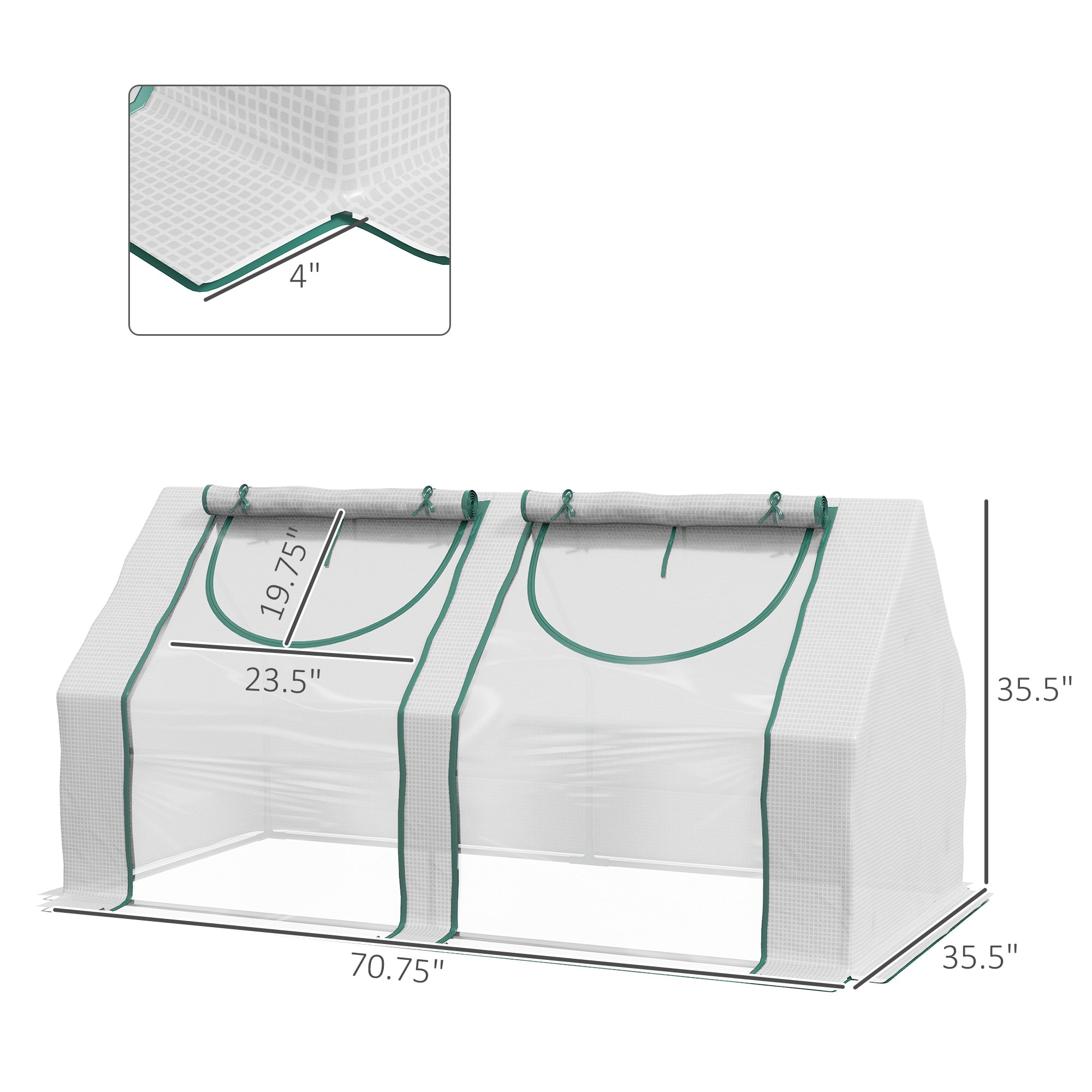 6' x 3' x 3' Portable Greenhouse, Garden Hot House with Two PE/PVC Covers and 2 Roll Up Windows