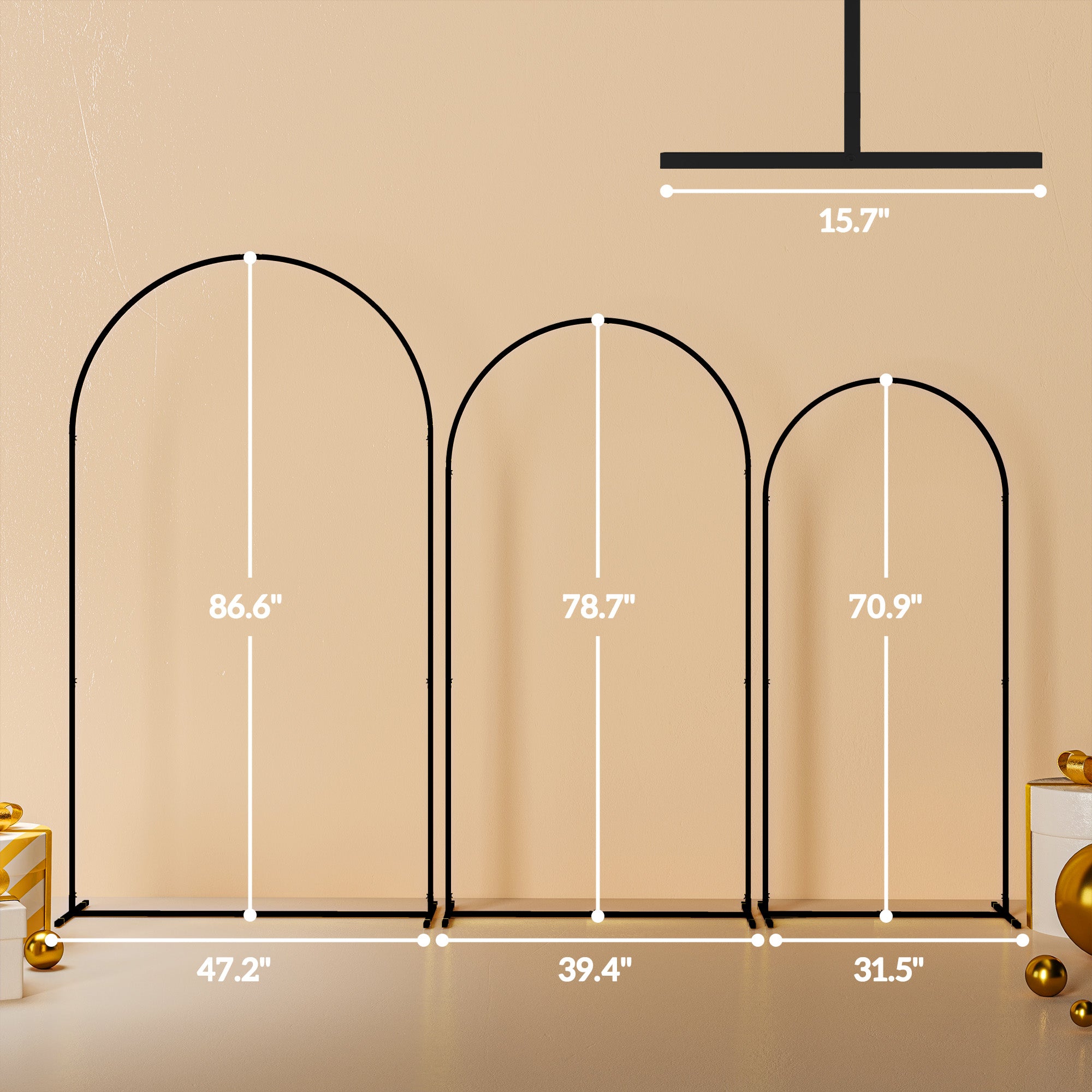 Metal Arch Backdrop Stand Set of 3, 7/6.5/6 ft Wedding Arch Frame, Balloon Backdrop Arch Stand Set for Birthday Party, Bridal Shower, Graduation, Ceremony, Banquet Decorations