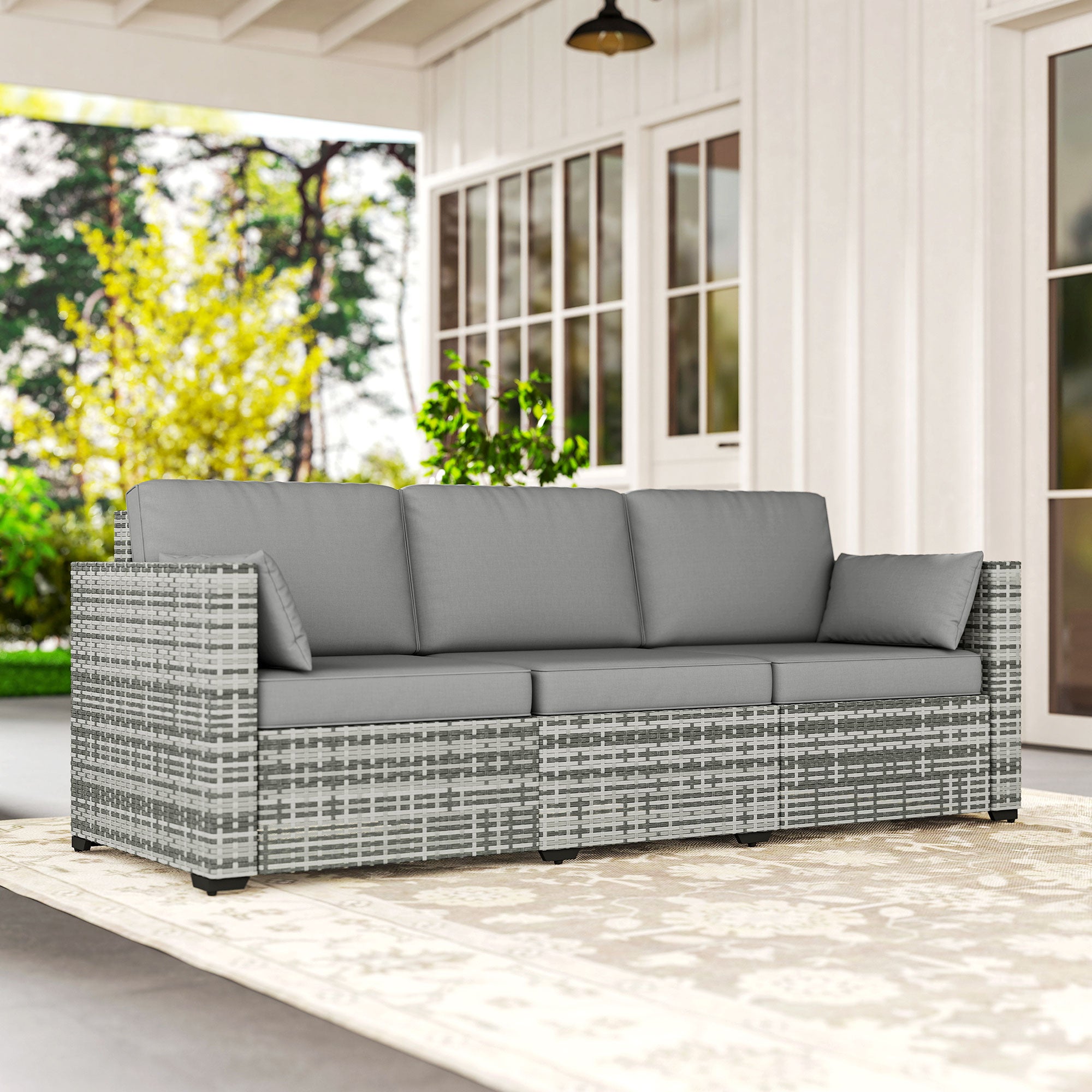 Patio Couch PE Wicker Deep Seating Outdoor Sofa with Removable Cushions, 3 Seater Rattan Sofa, Outdoor Furniture for Balcony, Deck, Garden and Poolside