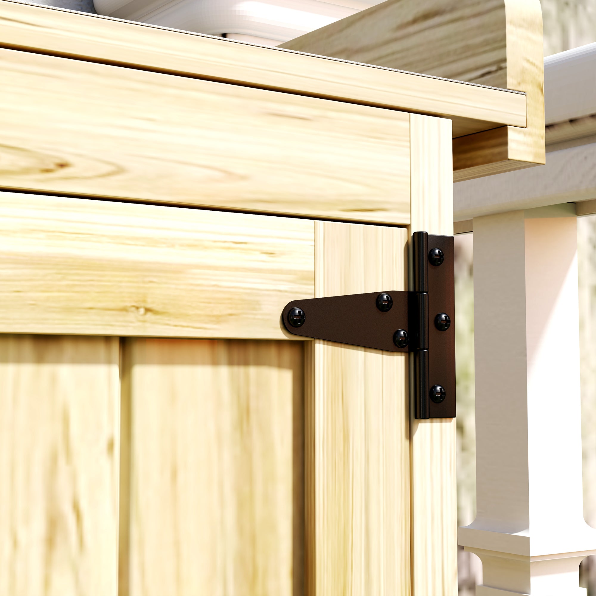 Outdoor Storage Cabinet, Garden Tool Shed with Metal Tabletop and Shelf, Wooden Potting Bench with 2 Doors