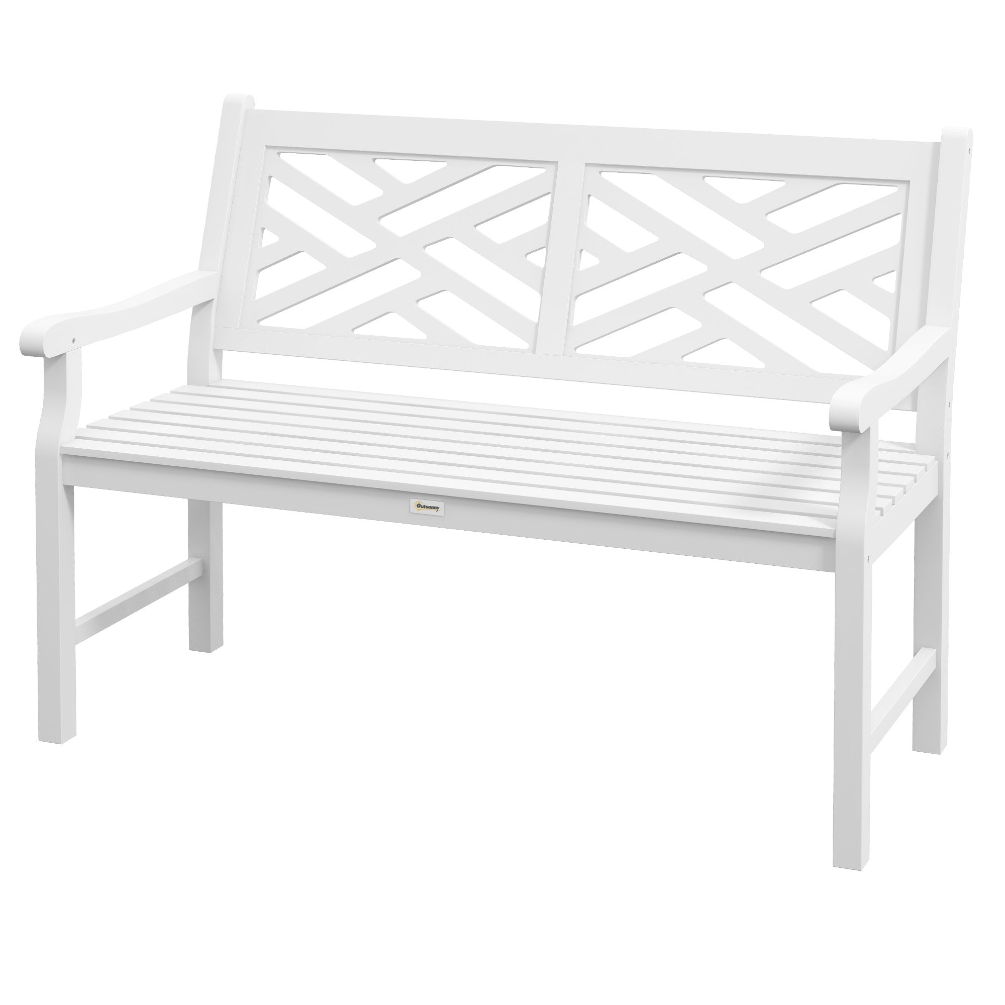 Outdoor Garden Bench, Wooden Frame Patio Bench with Geometric Pattern, 43.25 Inch Weatherproof 2-Person Love Seat for Garden, Lawn, Porch, Yard, Work Entryway