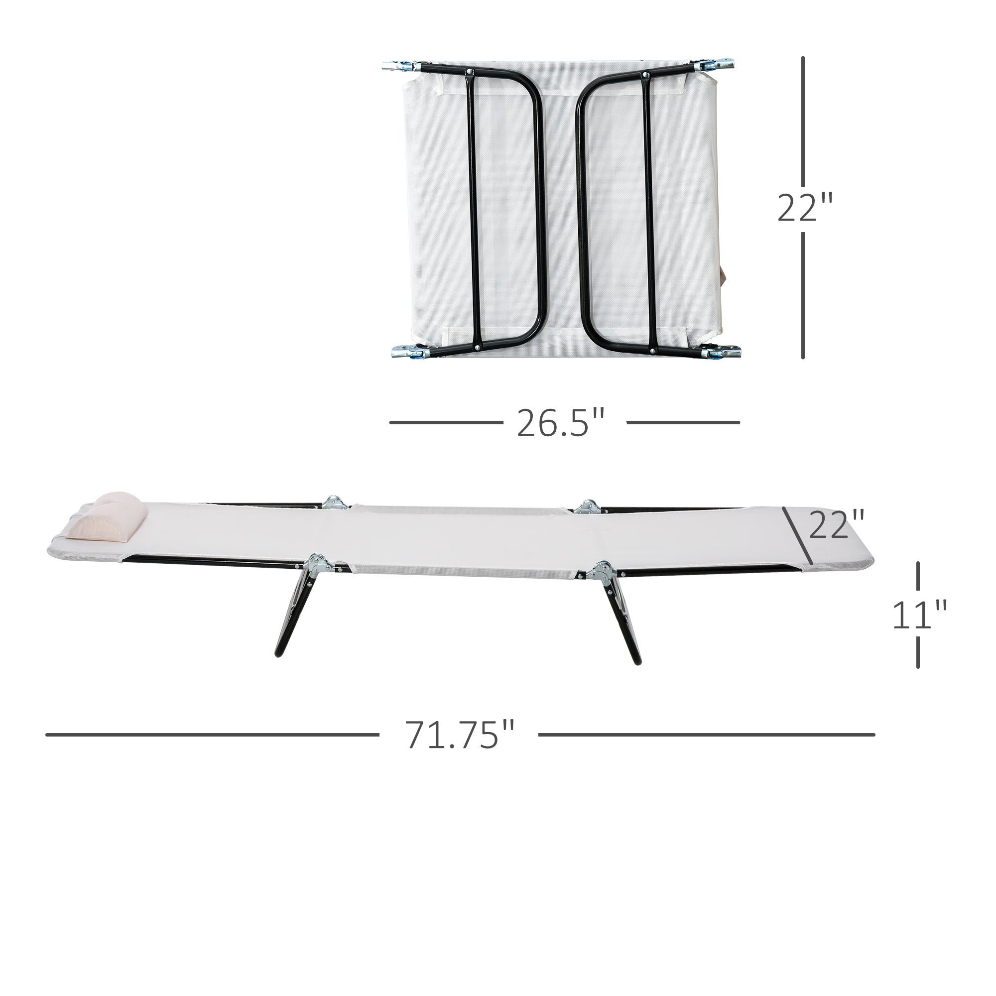 Folding Chaise Lounge Chair, Pool Sun Tanning Chair, Outdoor Lounge Chair with Reclining Back, Breathable Mesh Seat, Headrest for Beach, Yard, Patio