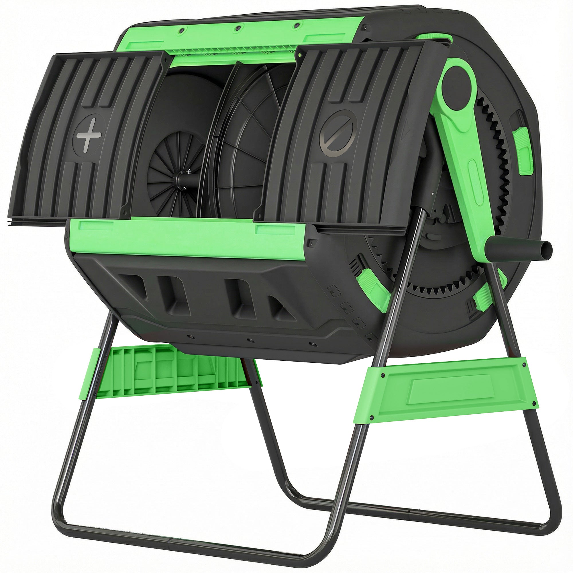 Compost Bin Outdoor, 53 Gal Dual Chamber Tumbling Composter with Adjustable Vents, BPA Free Tumbling Composter